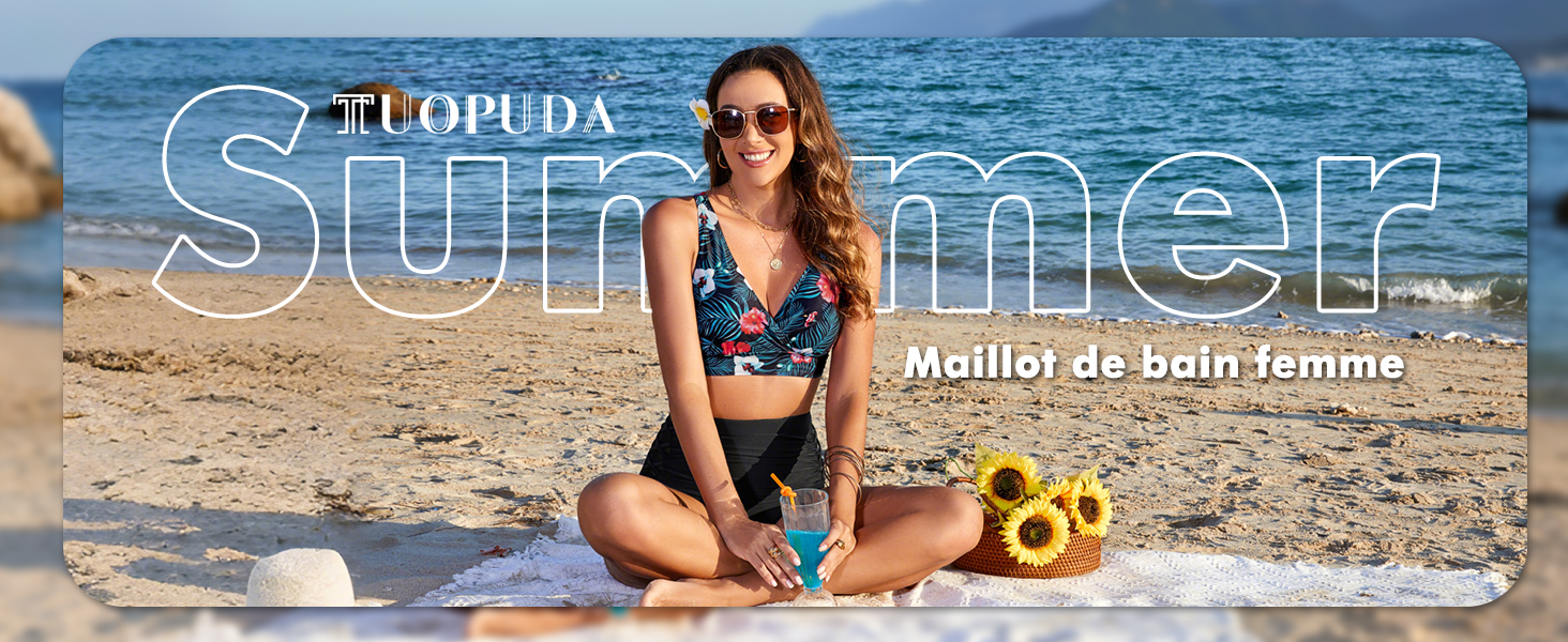 Maillot De Bain 2 Pièces Femme Push-up - Haut Col V Et Slip Taille Haute | Contrôle Ventre
