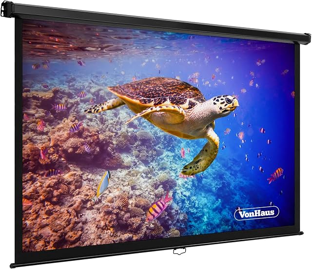VonHaus - 90 Inch Projector Screen For Wall or Ceiling Mounting - Portable Projector Screen - (W) 200 x (H) 112 Centimeters, 16:9 Aspect Ratio -For School, Home, Theatre Cinema, Office - Matt White