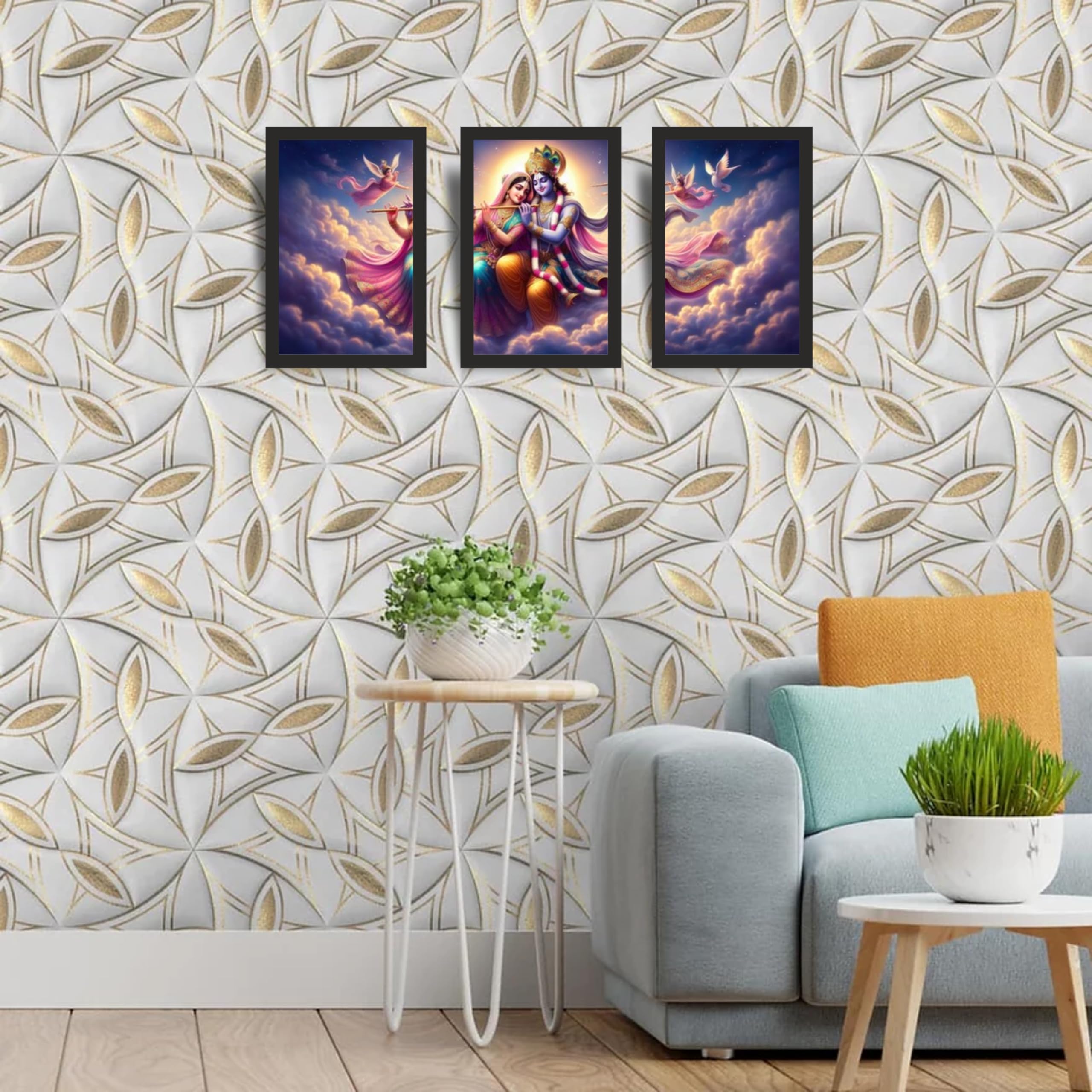 Radha Krishna Angel Sky Wall Art Set of 3