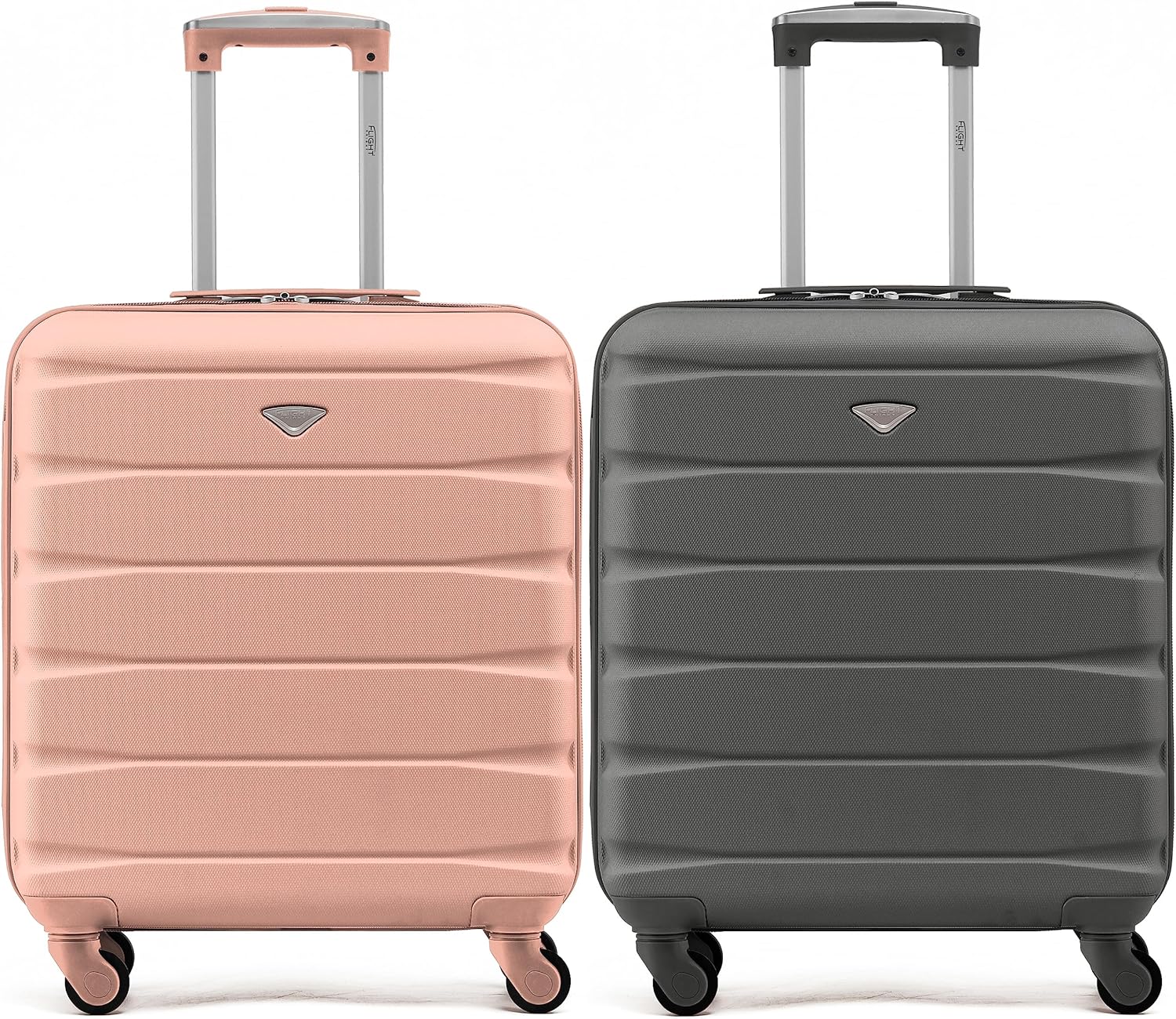 Flight Knight Set di 2 valigie rigide leggere in ABS con 4 ruote, bagaglio a mano da cabina, approvato per British Airways Airlines e dimensioni massime per easyJet 56x45x25 cm, oro rosa/grigio, bagaglio a mano