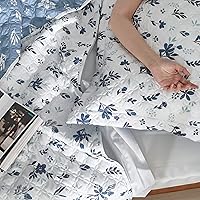 Vista 4 de Bedsure - Juego de edredón floral tamaño Queen - Edredón reversible azul y blanco, ropa de cama con diseño de margaritas, cubrecama de microfibra
