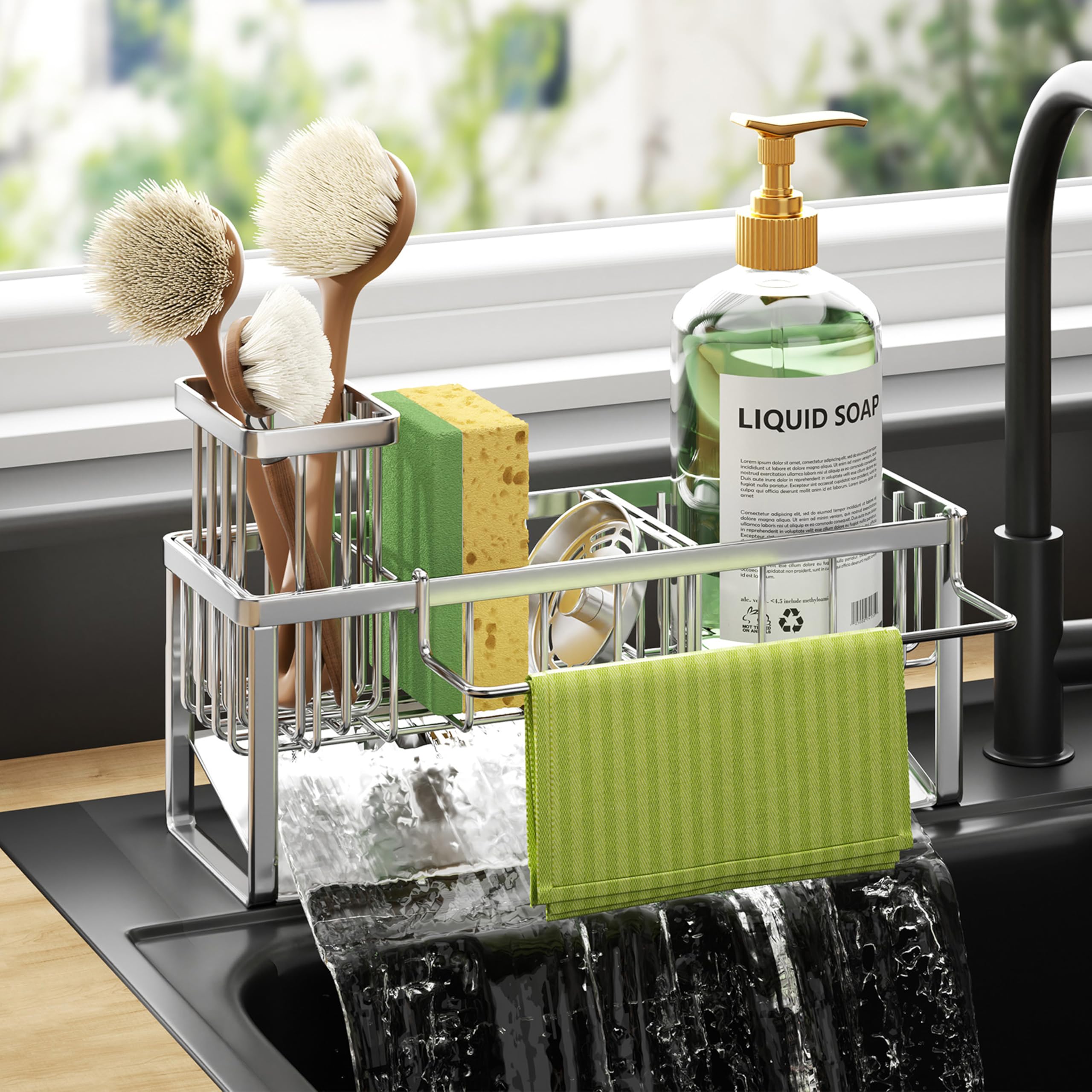 HapiRm Sponge Holder for Kitchen Sink - Self Draining Sink Caddy for Sponge — image 1