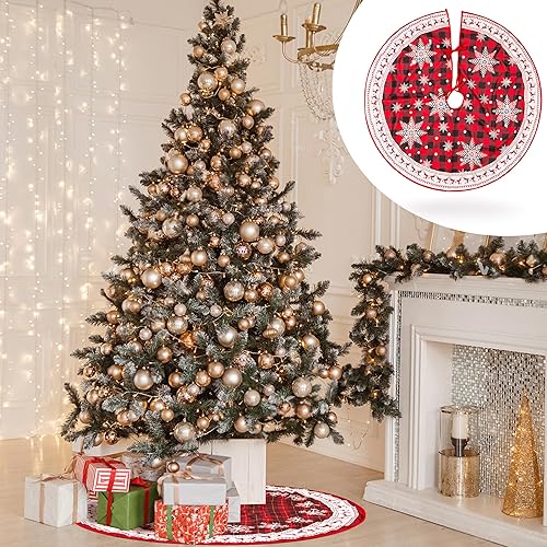 Miniatura 9 de Falda de árbol de Navidad de 36 pulgadas, alfombra roja y verde para árbol de Navidad para interiores y exteriores, para decoración del hogar