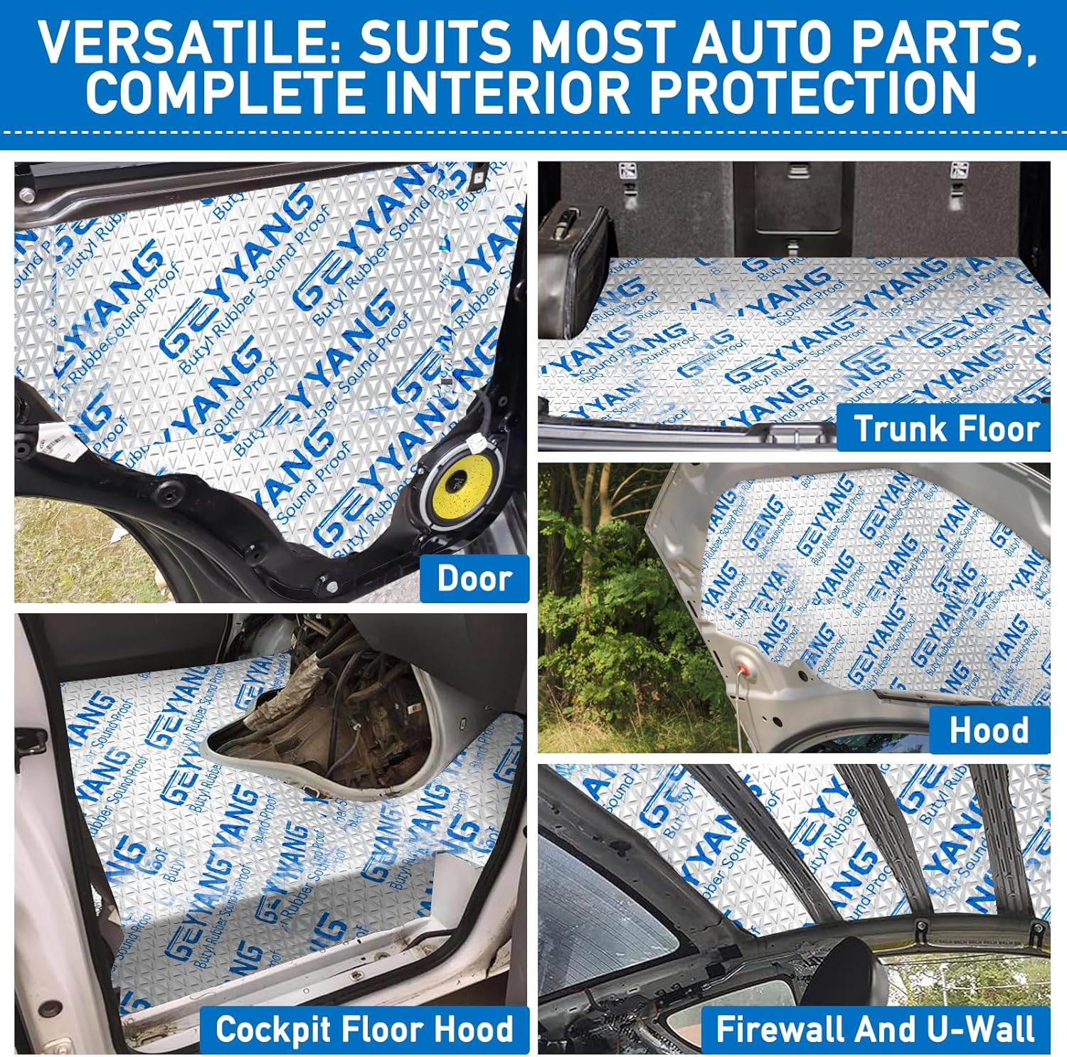 GEYYANG Car Sound Deadening Mat, 80 mil 36 sqft Sound Deading Material for Cars, Butyl Automotive Sound Deadener, Noise Insulation and Vibration Dampening Material (33 pcs)