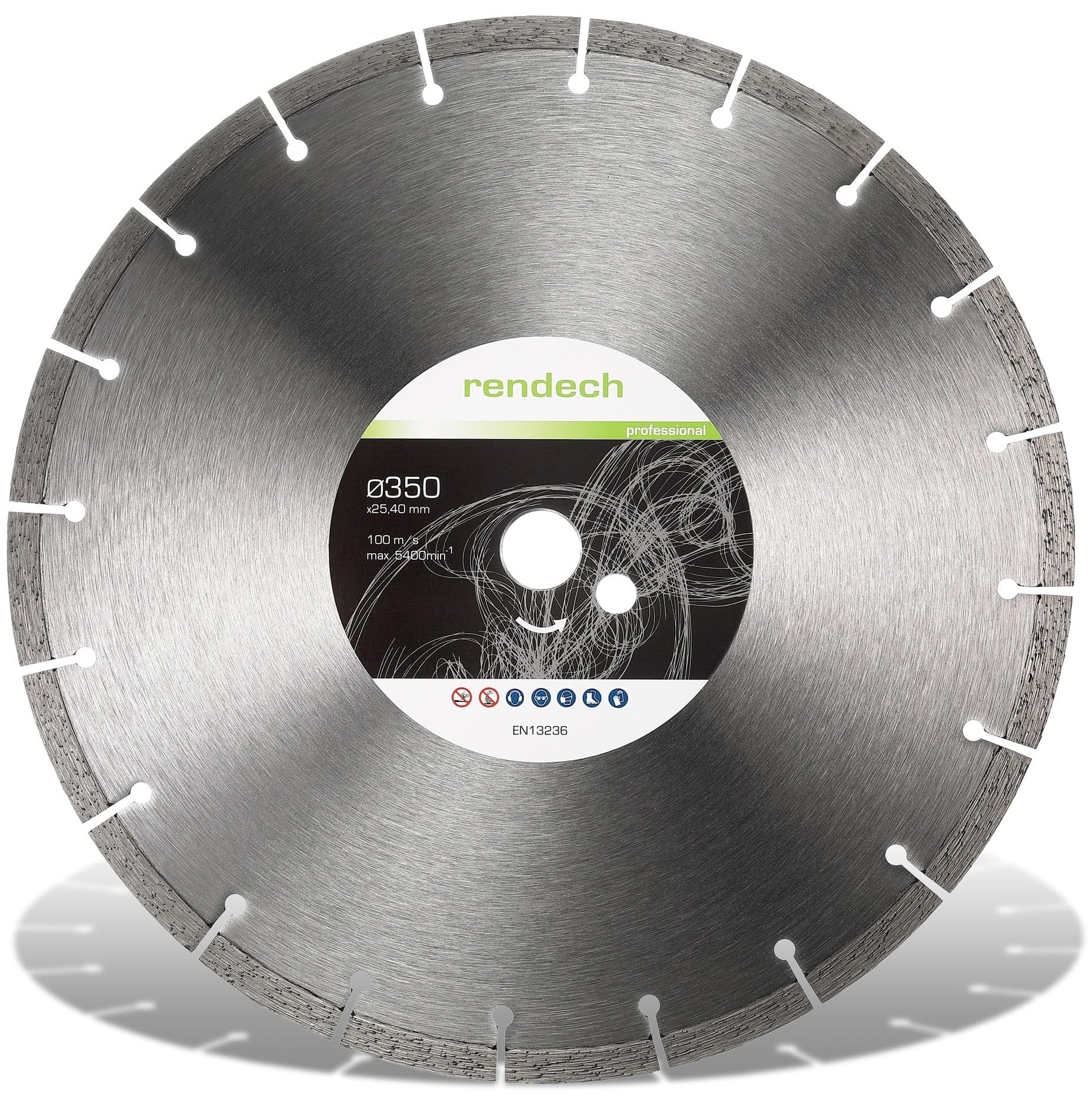 rendech® Profi Diamantscheibe 350 x 25,4 mm für Trennschleifer | Ideal für Beton, Stein, Mauerwerk, Granit, Ziegel, Pflastersteine uvm. - Geeignet für Trocken- & Nassschneider