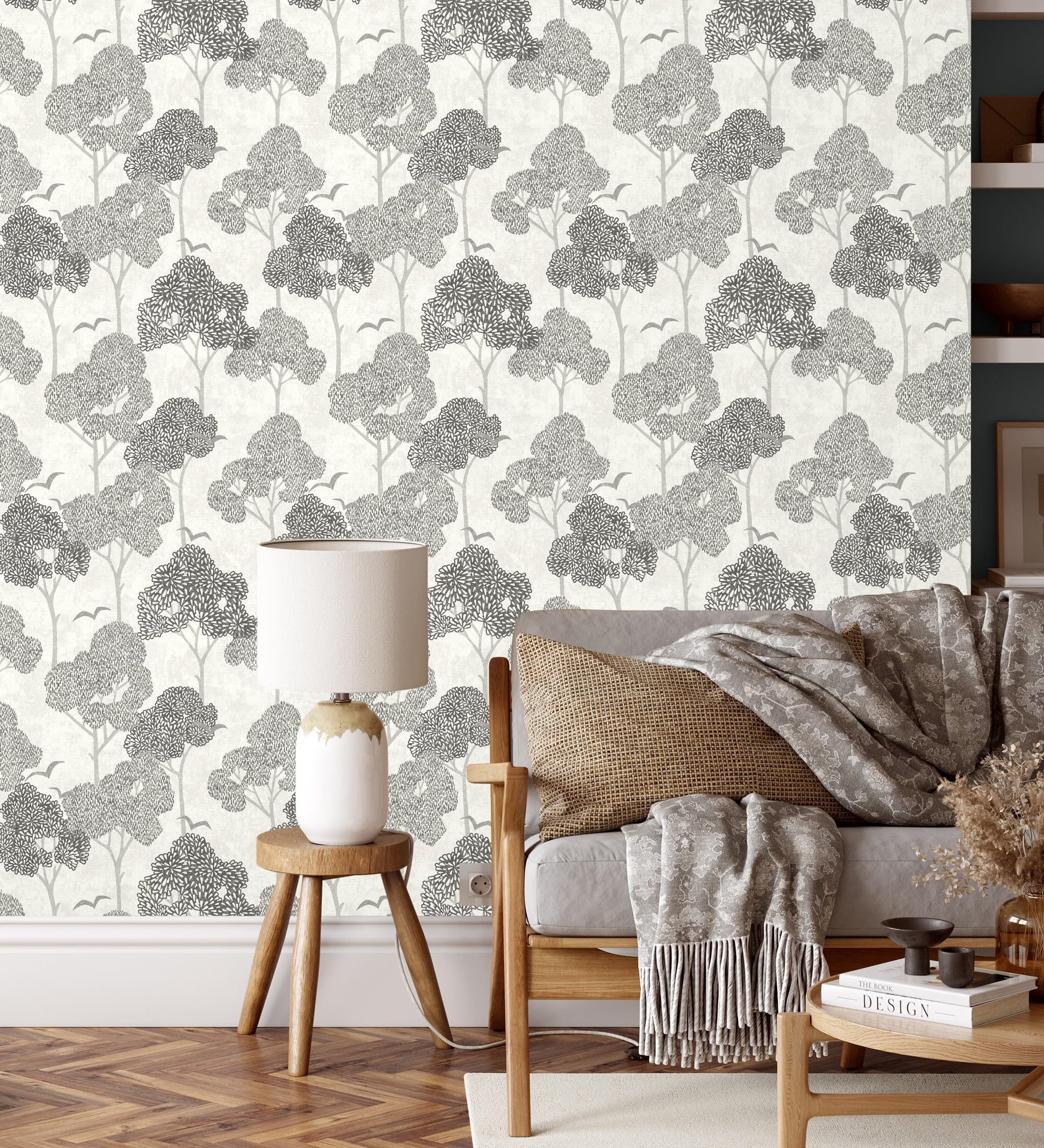 Papier peint arbres et oiseaux gris GAULAN pour transformer votre chambre en un cocon de nature