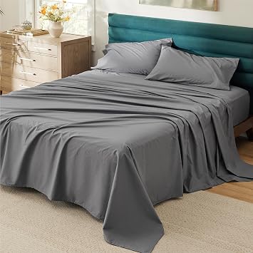 Bedsure 100% Cotton Percale Sheets Twin Size, Twin Sheets Set with Deep Pocket Up to 16 Inches, Breathable & Crirsp Soft, Bedsheet & Pillowcase Sets, 3 Pieces, Grey
