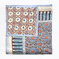 Vista 11 de Saffron Marigold Manta acolchada azul reversible, tamaño Queen, hecha a mano con bloque a mano, estampado encantado, colcha de gasa de algodón azul