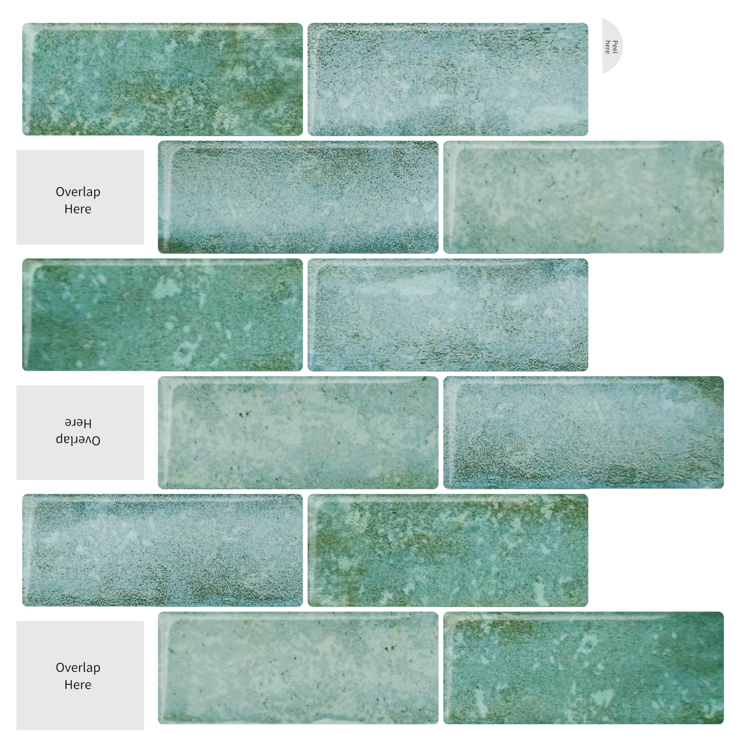 10-Sheets Teal Green Subway Tiles Peel and Stick Backsplash Tile- 3D Self Adhesive Peel and Stick Backsplash for Kitchen, Bathroom - 12"x12" Sticky Mosaic Wall Tiles