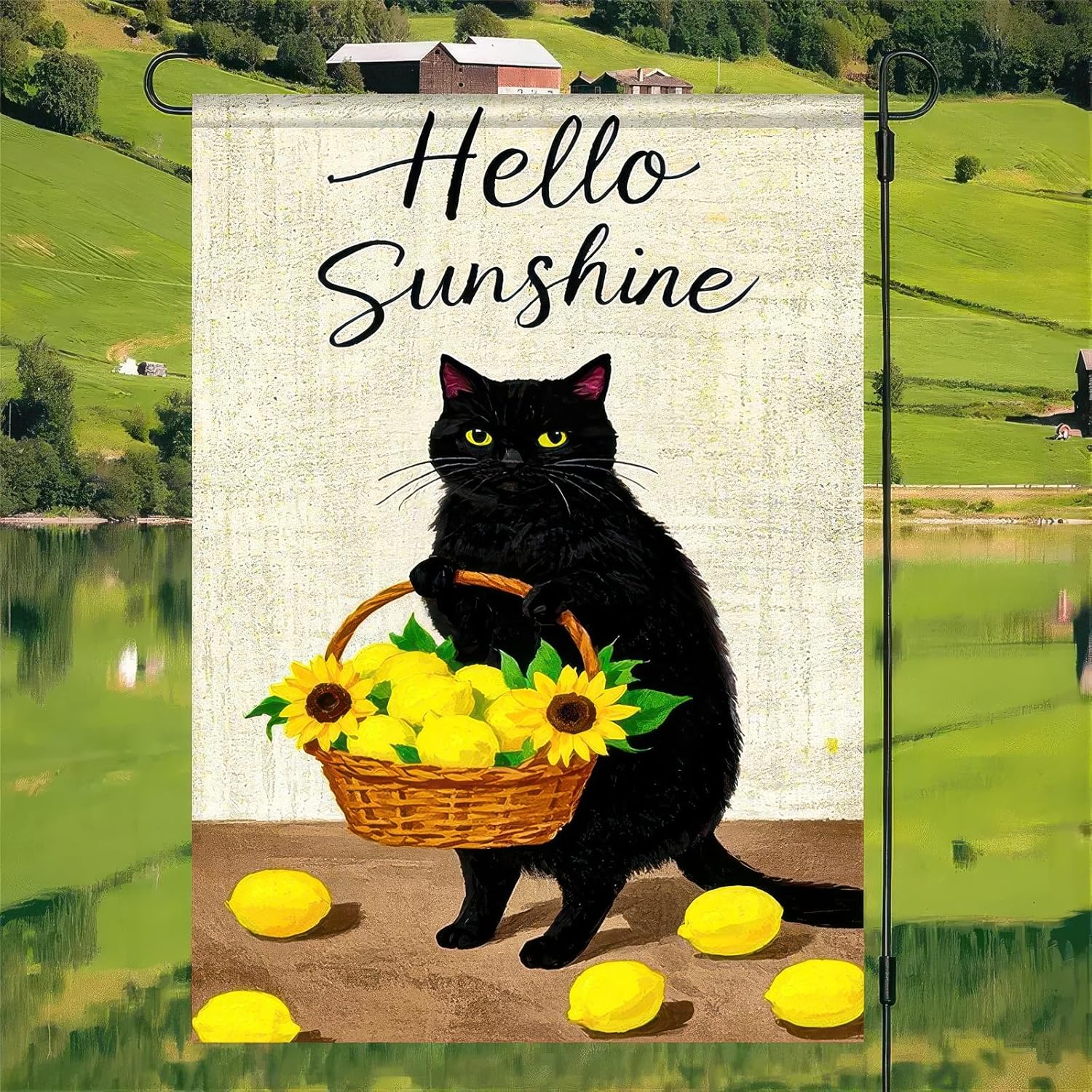 Hello Sunshine Garden Flag 12x18 Inches Black Cat Lemon Sunflower Welcome Garden Flags Decorative Small Yard Flag for Lawn Patio Outdoor Outside Deco Spring Summer Decoration - Image 2