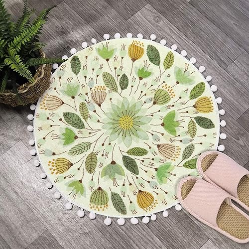 Miniatura 9 de Uphome Alfombra redonda para dormitorio de 53 pies con pompones flecos flores lavables antideslizantes suaves para entrada lavandería sala de estar