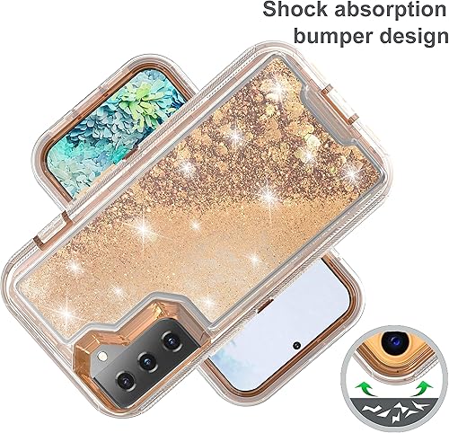 Miniatura 5 de Asuwish Funda de teléfono para Samsung Galaxy S21 Plus S21+ 5G con protector de pantalla brillante líquido con purpurina transparente híbrida TPU