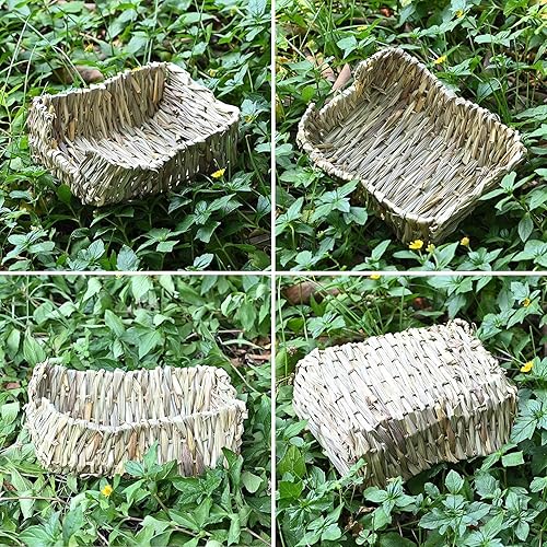 Miniatura 5 de kathson Cama de hierba de conejo, portátil, hecha a mano con paja natural, ligera, protección para patas, nido de animales pequeños, juguetes
