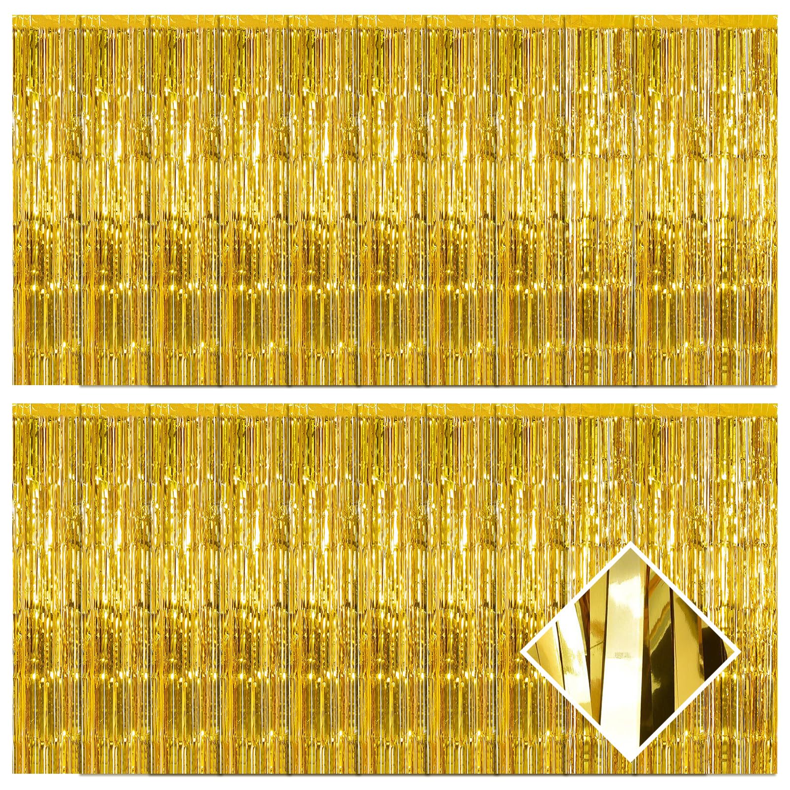 Lot de 20 rideaux à franges en feuille d'or de 1 x 3 m - Rideaux à franges en feuille dorée métallique pour décoration de fête d'anniversaire, fiançailles, enterrement de vie de jeune fille