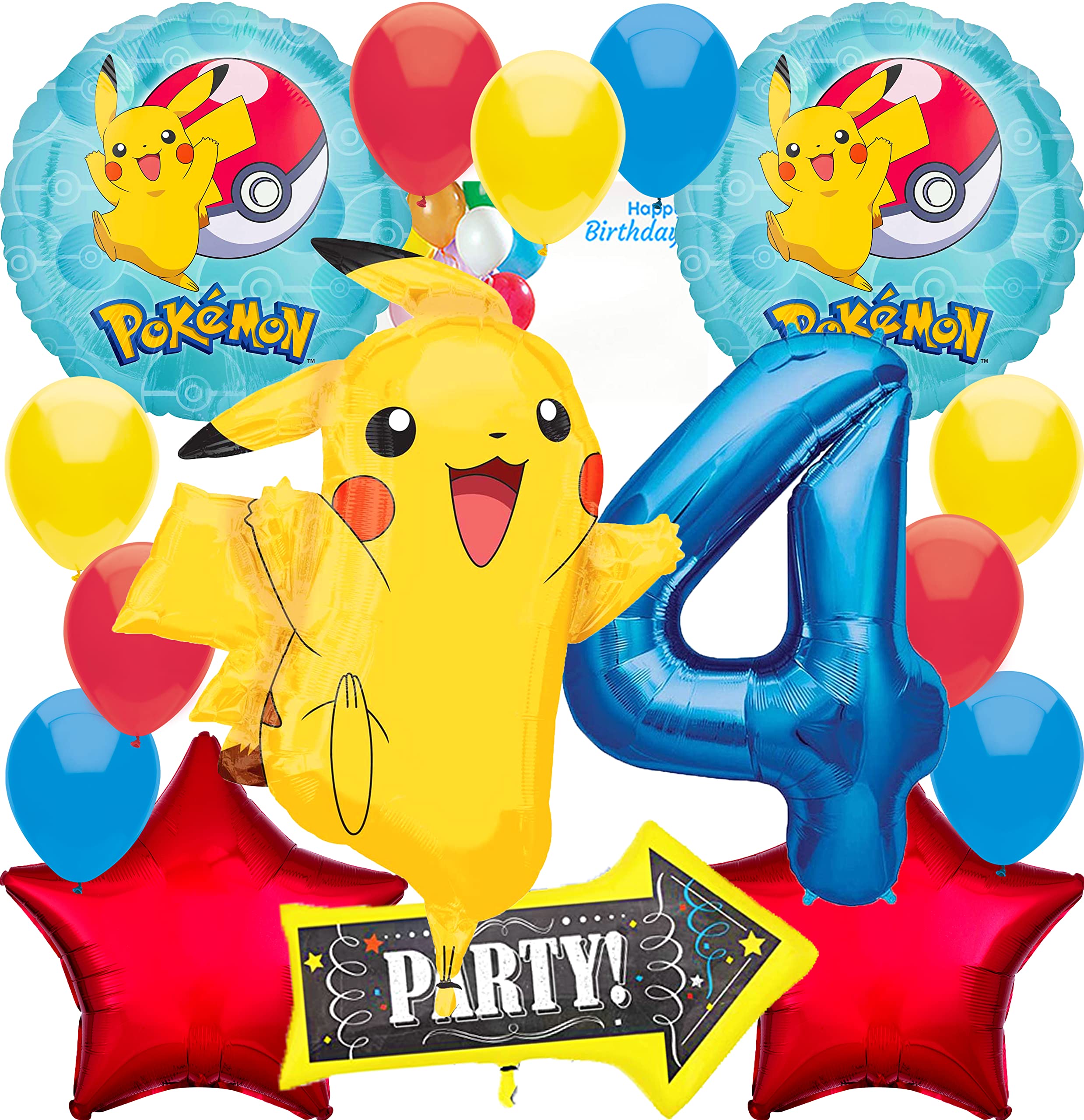 Anagram Pikachu Foil Balloon Bouquet Set | Intended for Pokemon Pokeball Theme | Party Accesory | Multicolor | 4th Birthday