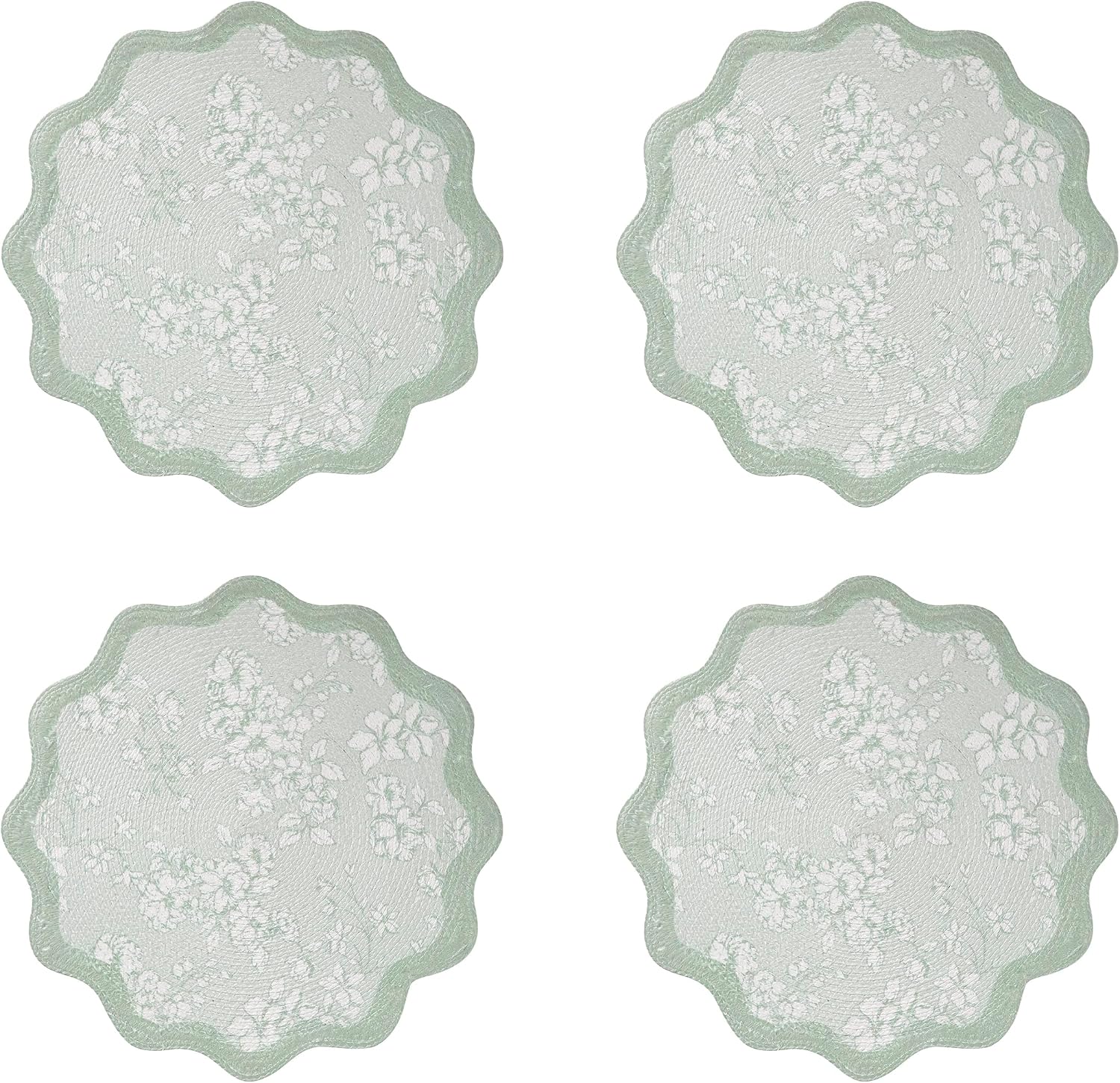 Avanti Linens – Placemat Set, Woven Braided 100% Polyester Round Placemats, Floral Print & Scalloped Border, Kitchen & Table Linens, 15" x 15", Set of 4 (Provence)