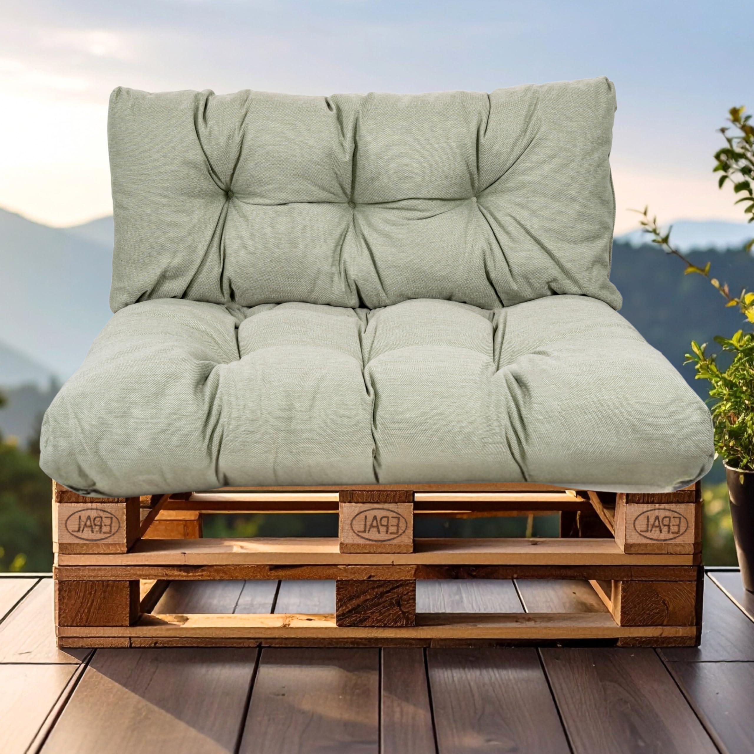 Coussins pour palettes, coussins pour palettes européennes, remplissage FÜLLPRO+, coussins de palettes résistants aux intempéries (lot de 2 pièces - 1 coussin de dossier 120x40 cm + 1 coussin