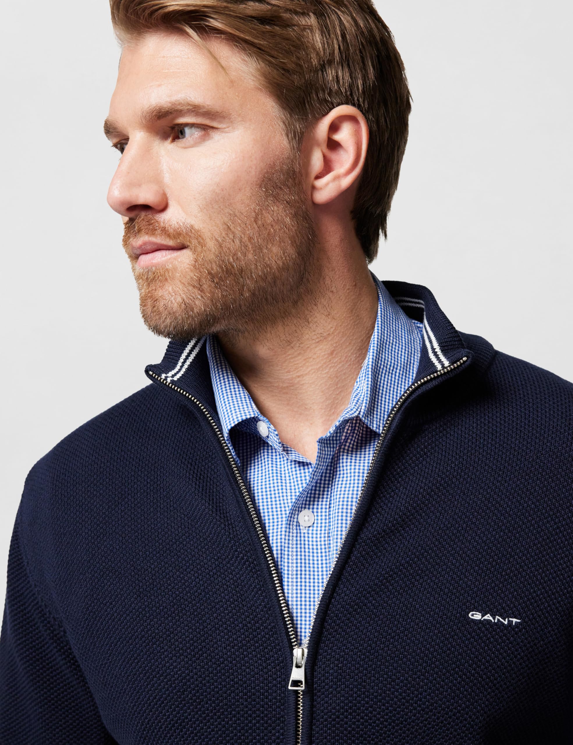 Gant Herren Cotton Pique Zip Cardigan Strickjacke (1er Pack)