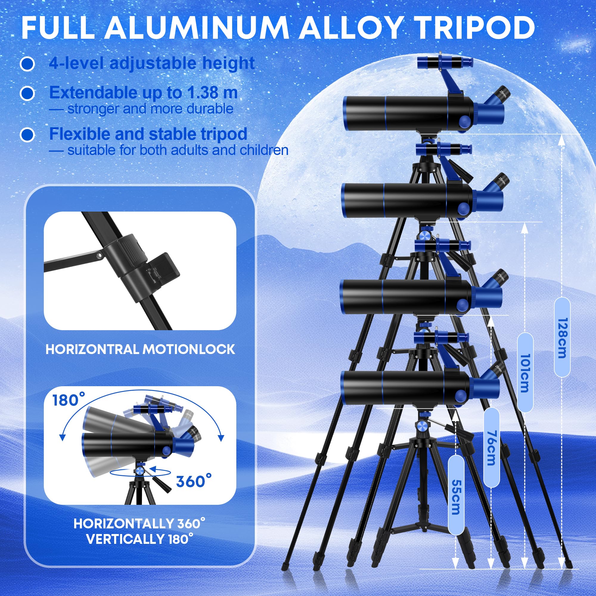 Dianfan Teleskop für Erwachsene Astronomie, 80mm Blende 500mm Teleskop für Kinder & Anfänger, Tragbares Telescope mit Rucksack, Telefon Adapter und Aufkleber