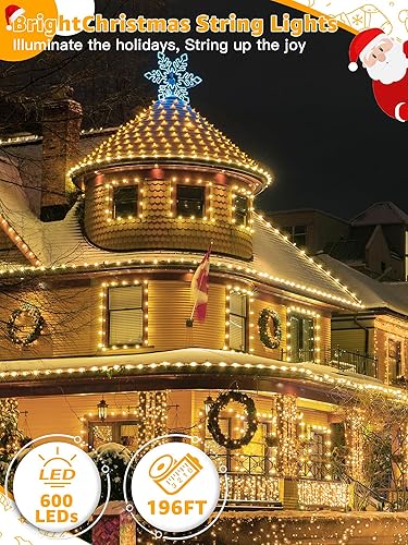 Miniatura 2 de Luces de Navidad de 600 LED de 196 pies, tira de luces impermeables para exteriores con control remoto y temporizador, luces de árbol de Navidad con