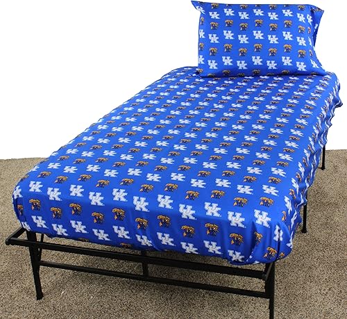 Everything Comfy Kentucky Wildcats - Juego de sábanas de 4 piezas tamaño Queen fondo de color del equipo 1 sábana encimera 1 sábana bajera 2 fundas