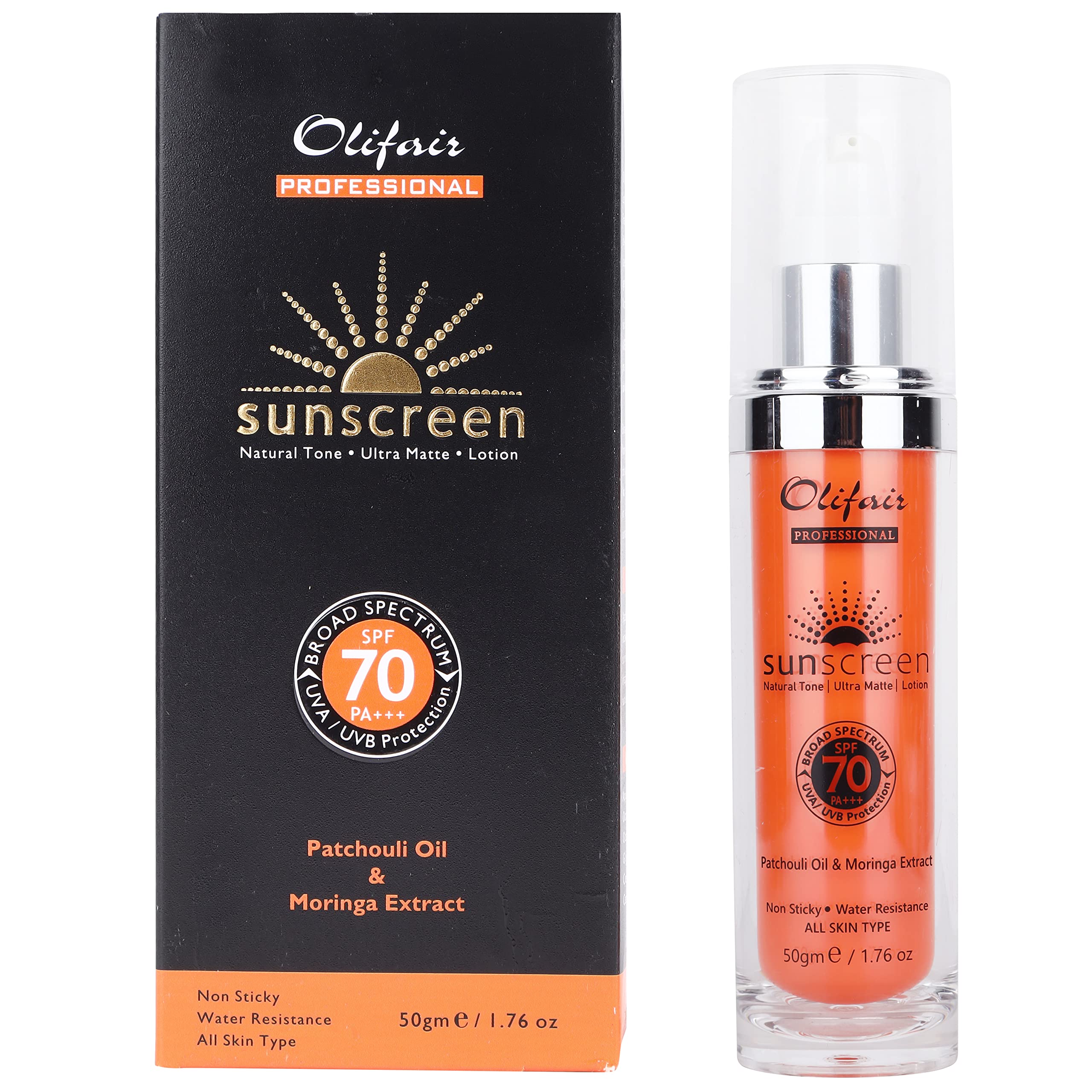 Olifair Ultra Matte Sunscreen Lotion SPF 70++,With Patchouli Oil,Non Sticky & Greasy,All Type Skin -50 g,(Pack of 1)
