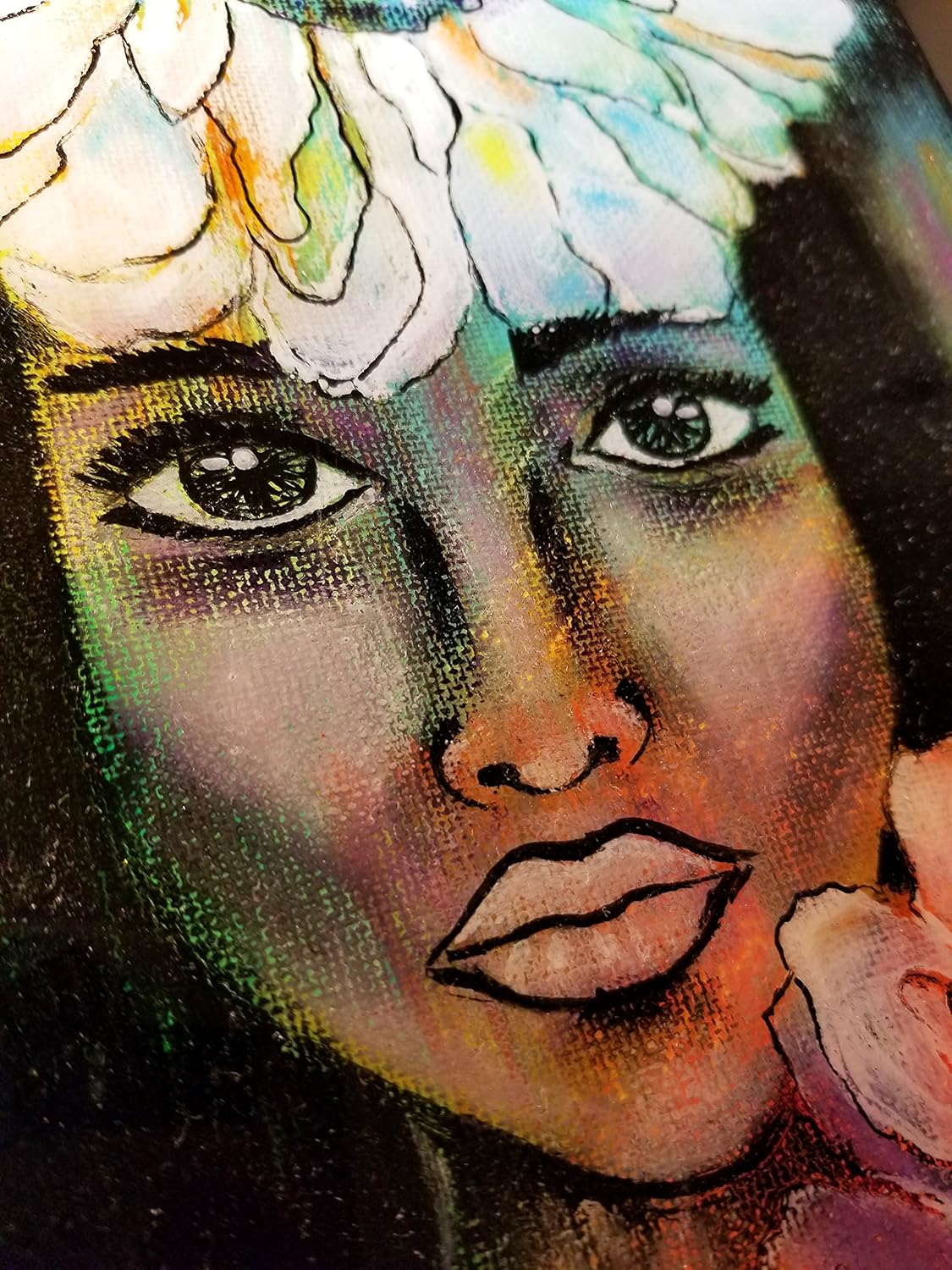 Original Mixed Media on Canvas Wall Decor Painting a Girl Portrait