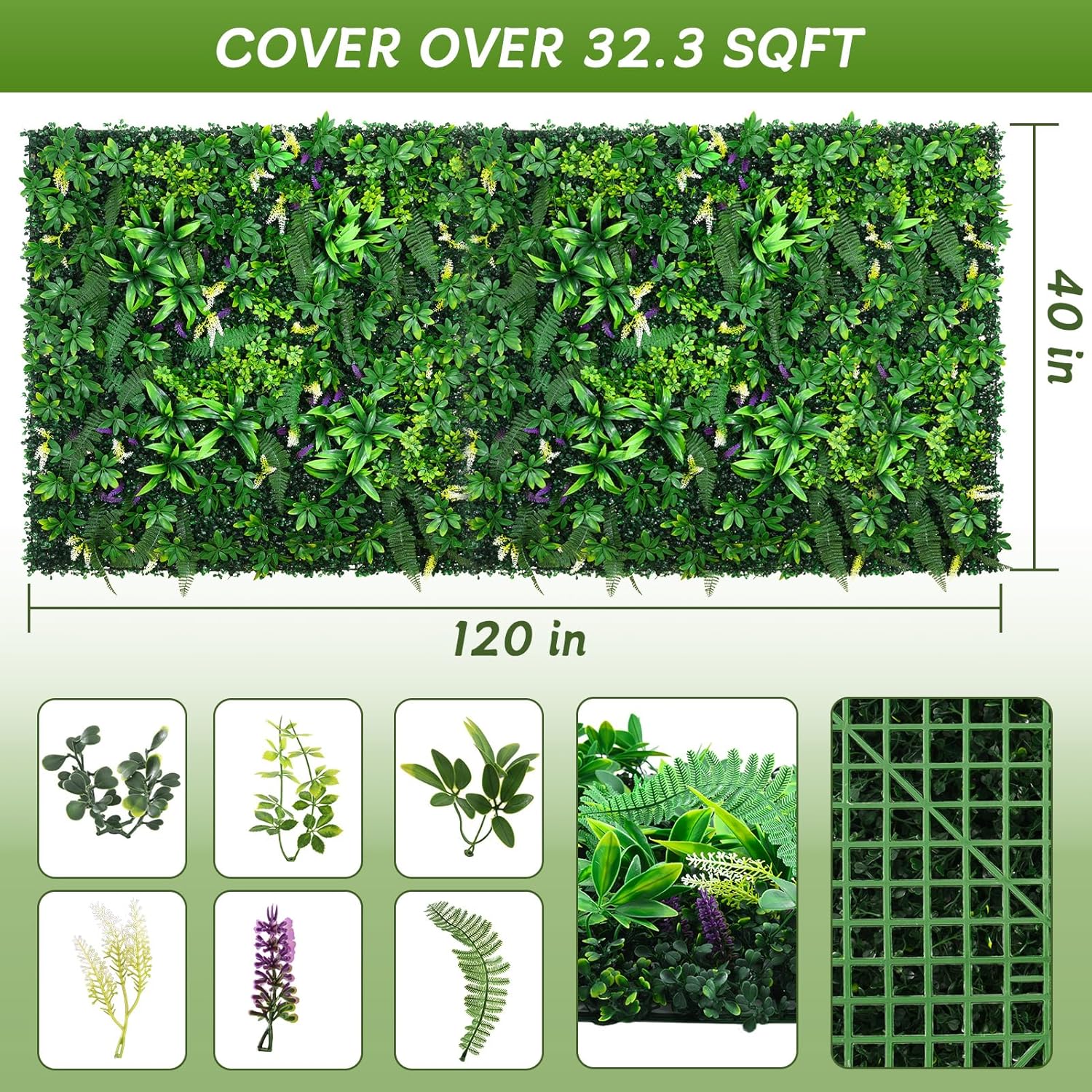 fanado Artificial Grass Wall Panels 40"x120"(33.3 sqft), Hedge Green Wall Decor Backdrop,UV-Anti Fake Greenery Plant Boxwood Panels for Privacy Fence Screen Outdoor Indoor Wedding Garden Backyard