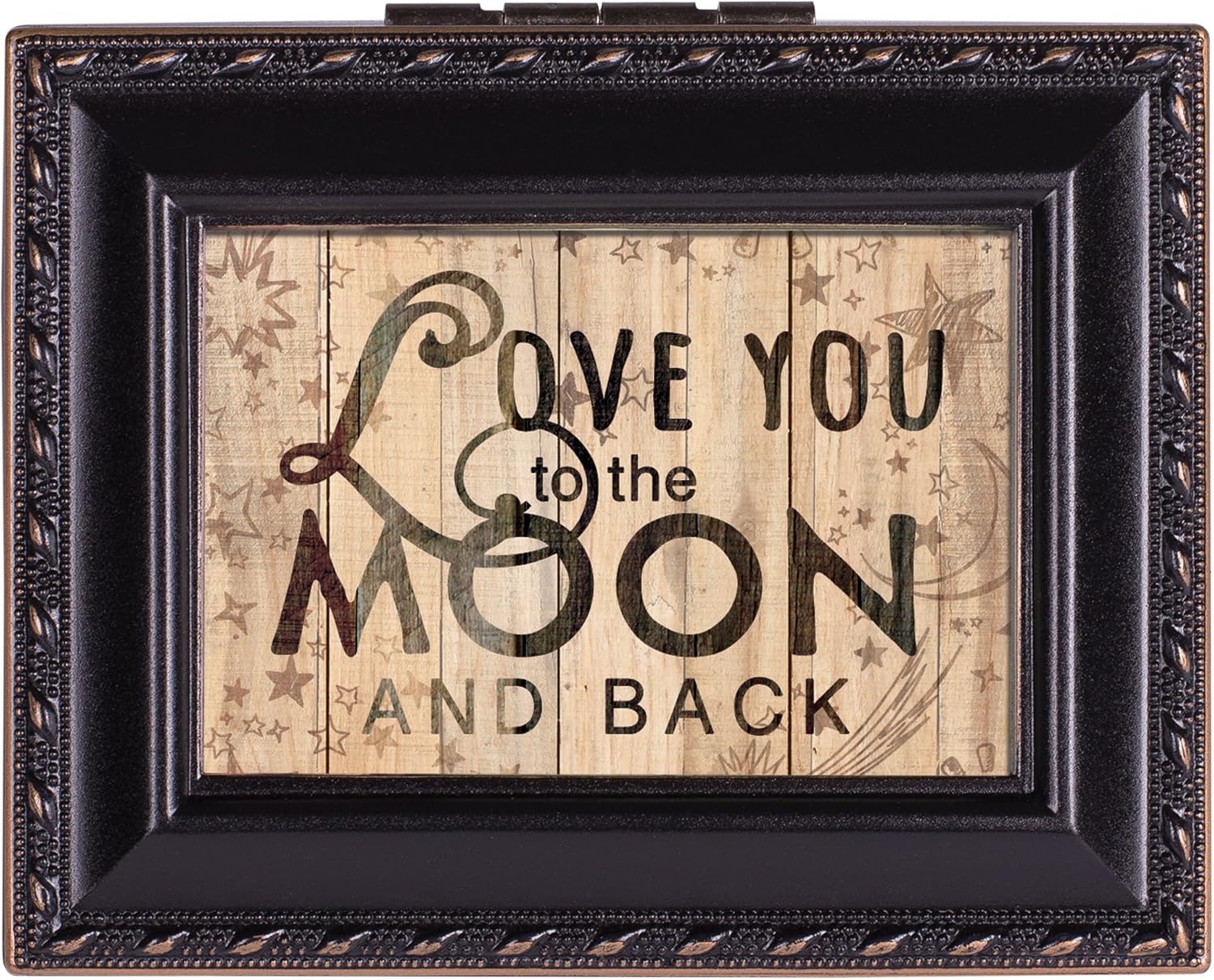 Cottage Garden Love You to The Moon Black Rope Trim 4.5 x 3.5 Tiny Square Jewelry Keepsake Box
