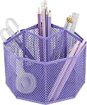 Annova Mesh Desk Organizer Rotate with 5 Compartments Spinning Tidy Candy/Pen Holder Office, Art Supply, Storage, Classroom, Home (Light Pink)
