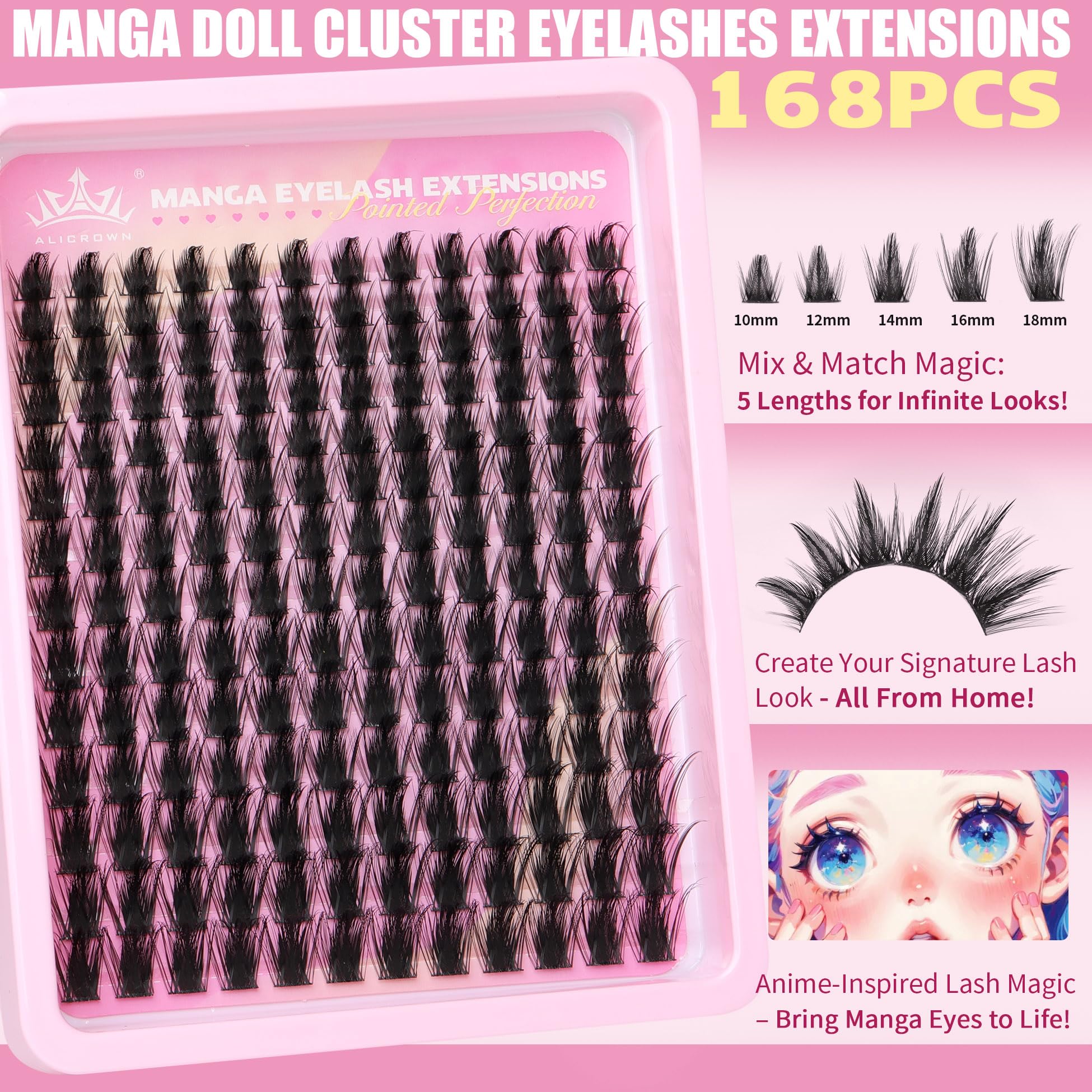 Doll Lash Clusters Manga Eyelash Extensions Cosplay Spiky Individual Lashes Extensions Anime Eyelash Clusters 168Pcs 10MM-18MM Thick Natural DIY Clusters - Image 2