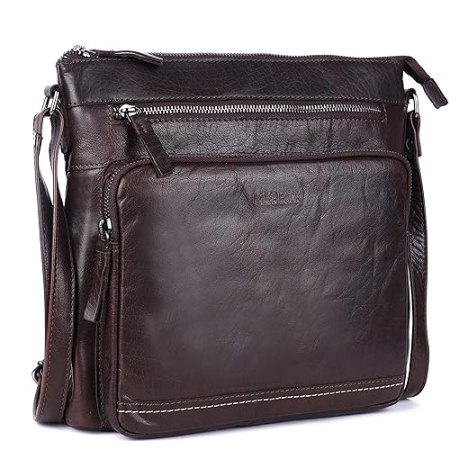 Lederbuck OLGA Soft Real Leather Crossbody handbag-Triple Zip Premium Sling Crossover Shoulder Bag for Women (Brown)