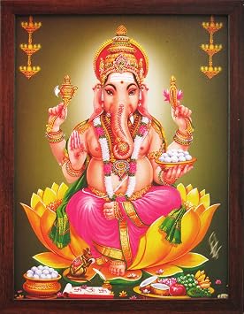 HandicraftStore Lord Ganpati Ganesha with Ganesha Mantra on His Body, a Auspicious Hindi God Painting for Every Home/Office and Gift Purpose