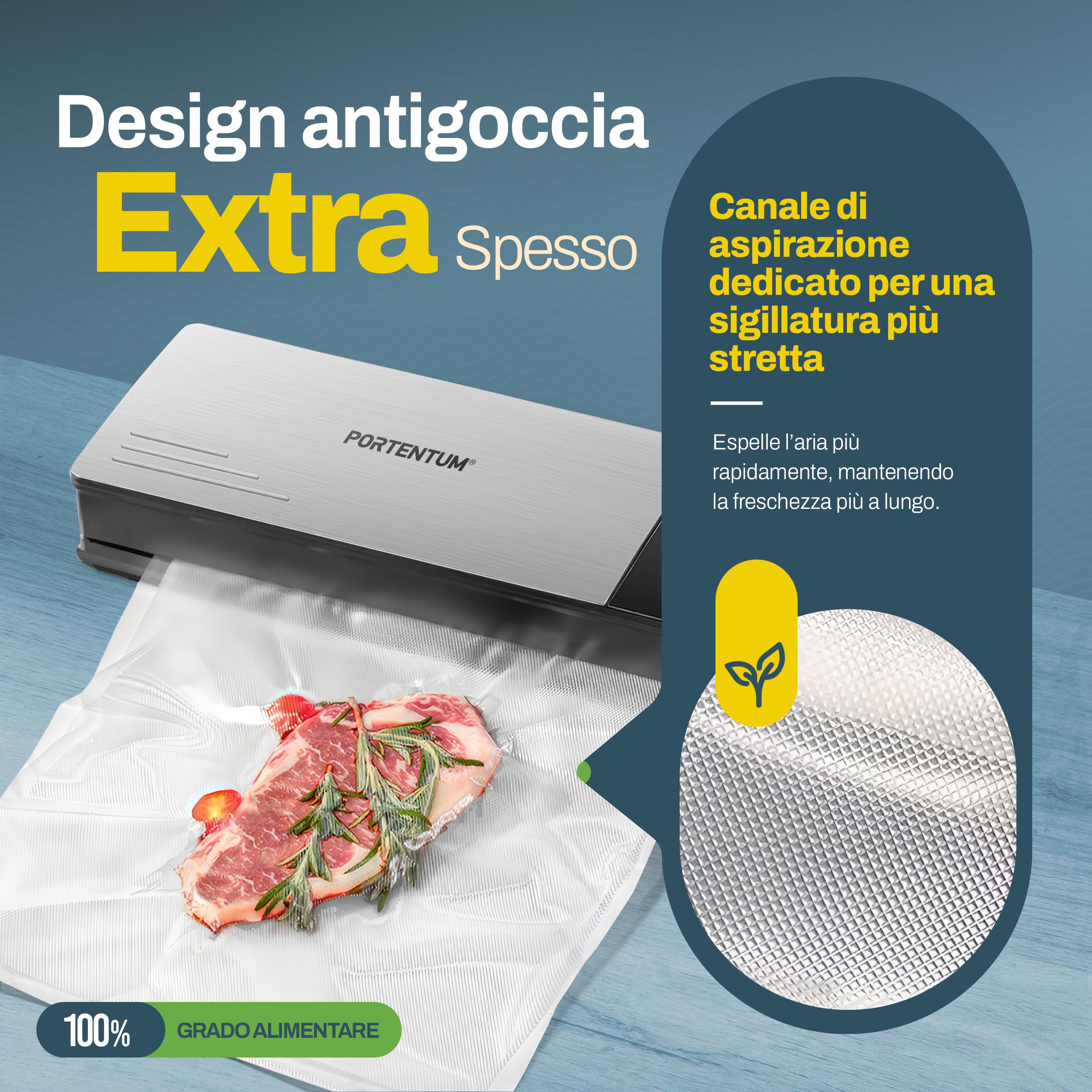 PORTENTUM Sacchetti Sottovuoto Alimneti, 3 rotoli 20 x 300 cm (totale 9 m) Sacchi commerciali per conservazione alimenti e cottura Sous Vide