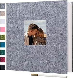 Large Photo Album Self Adhesive for 3x5 4x6 5x7 8x10 Pictures Linen Scrapbook Album DIY 40 Blank Pages with A Metallic Pen