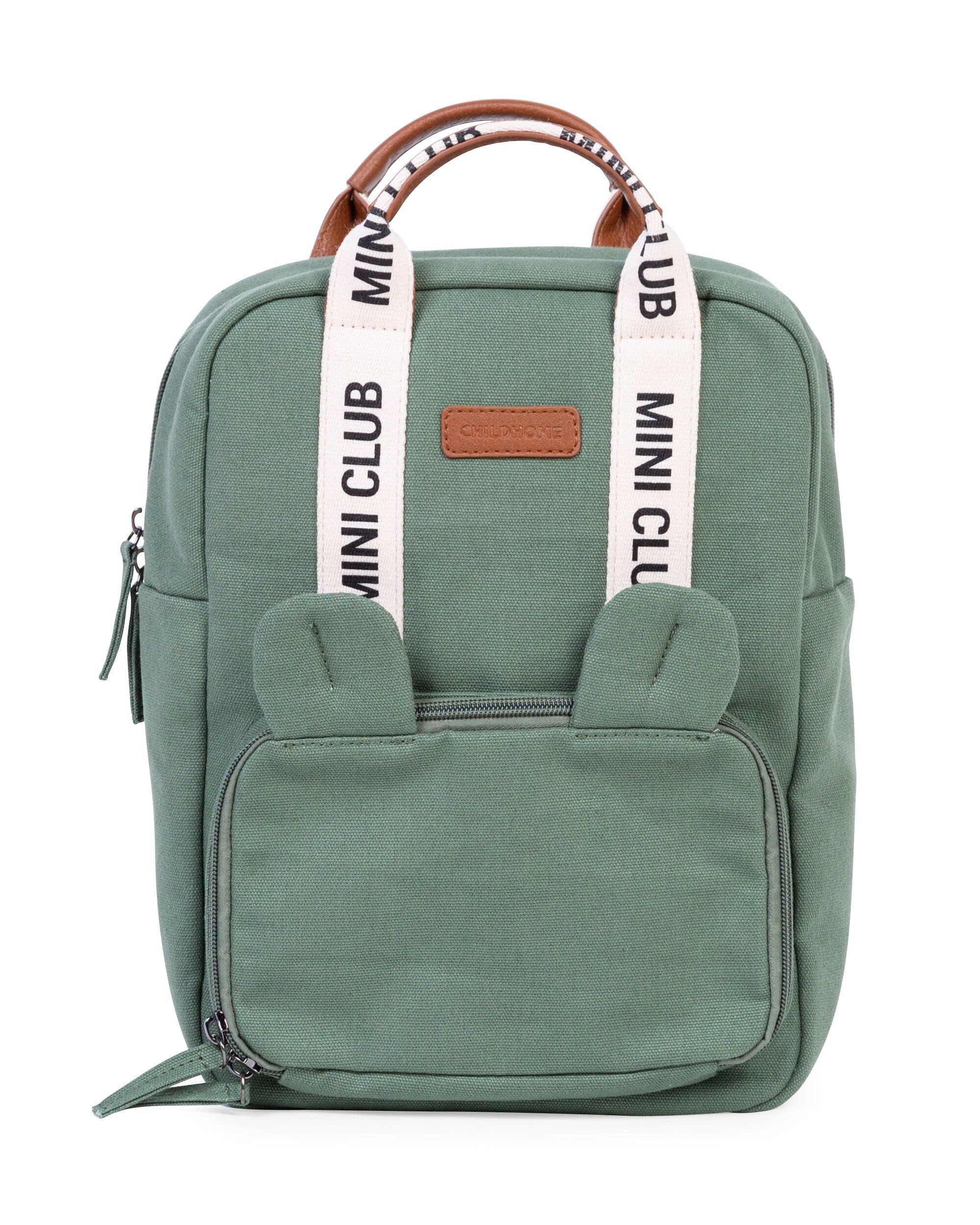 CHILDHOME, Zaino, Neonato, Zaino per bambini, Cartella scolastica, Borsa termica, Scomparto per il pranzo, Solido, Cotone, My First Bag, 7L, Mini Club, Signature, Verde
