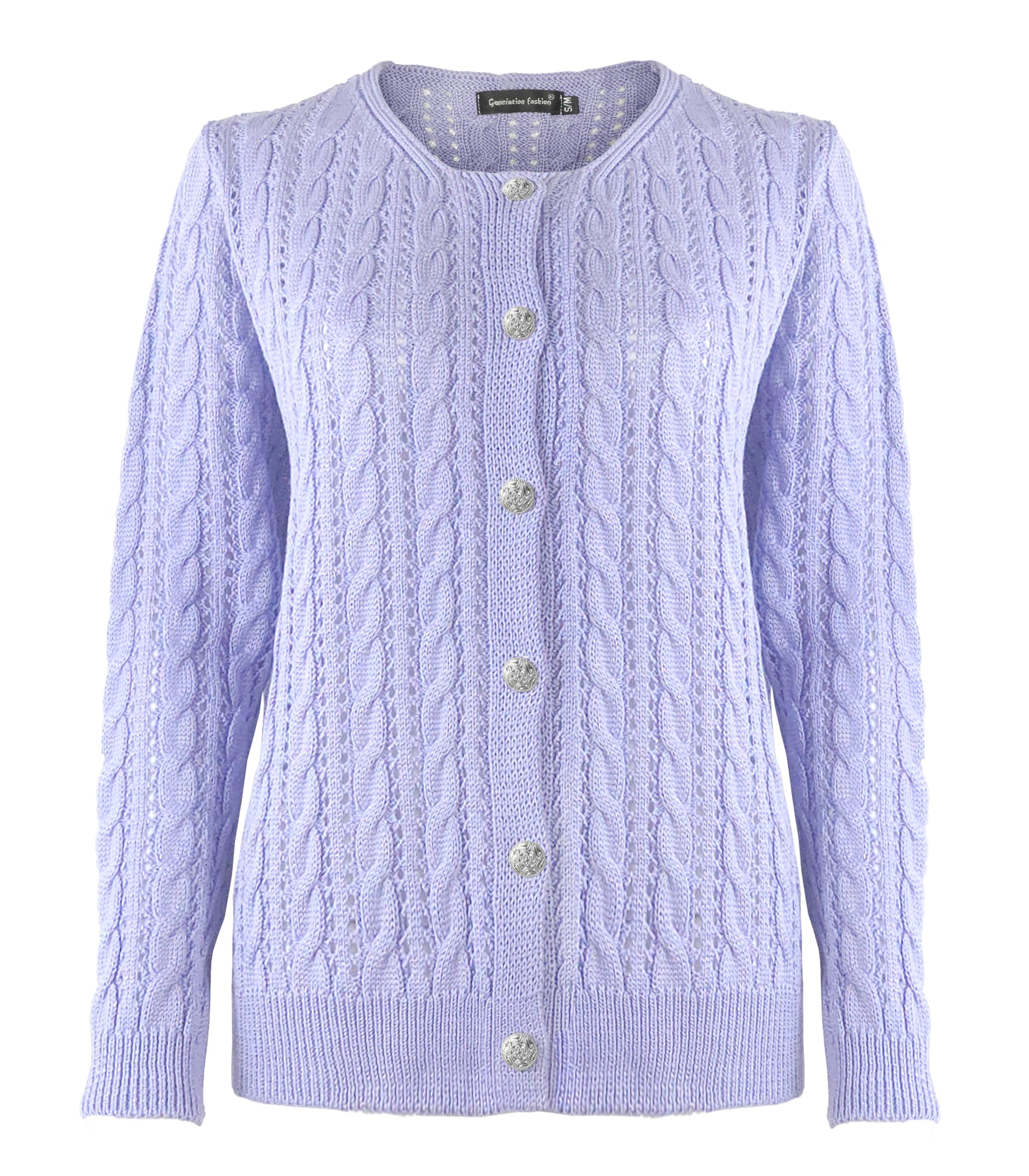 Generation Fashion New Ladies Women Knitted Long Sleeve Cable Knit Button Cardigan Long Sleeve Top Sweater Jumper [Lilac,SM]