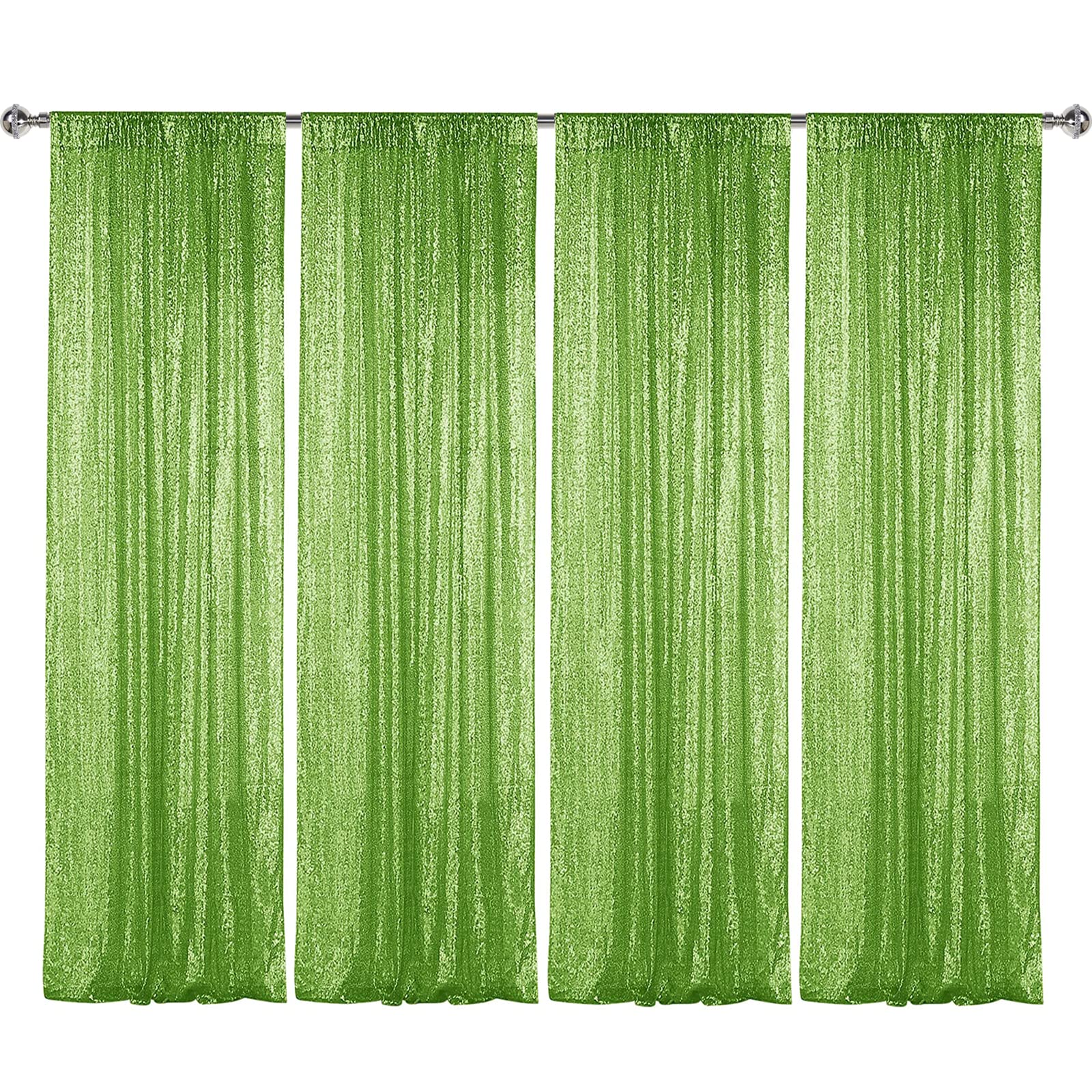 Sugargirl Apple Green Sequin Backdrop Curtain 4 Panels 2FTx8FT Glitter Apple Green Background Drapes Sparkle Photography Backdrop for Party Wedding