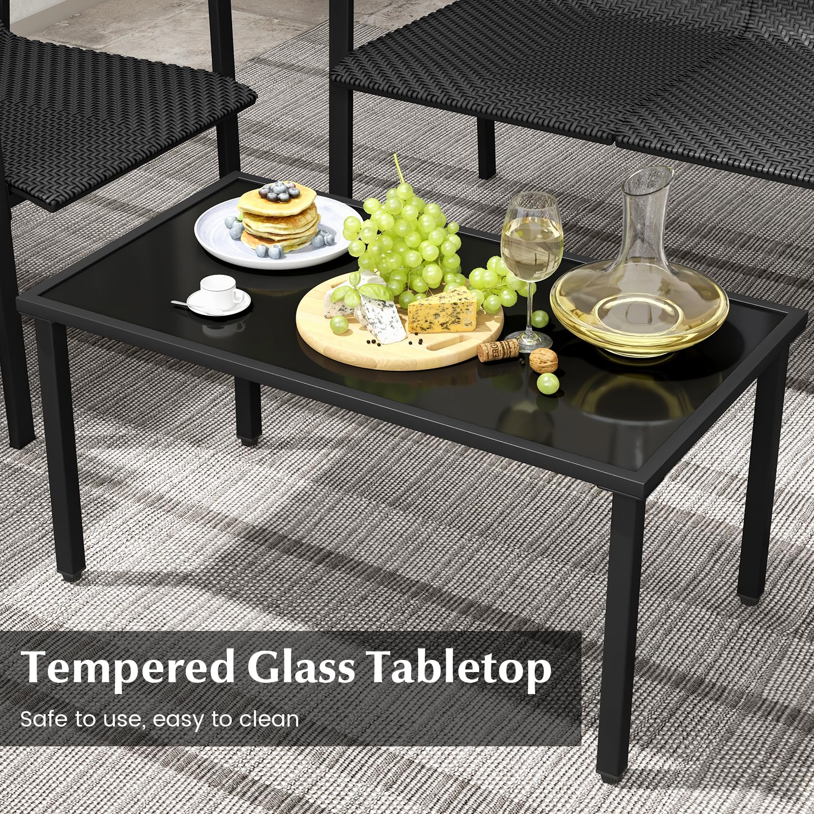 GIANTEX Gartenlounge Outdoor Möbelsets, Garten Lounge Gartenmöbel Set Polyrattan, 4 tlg. Terrassenmöbel, Sitzgruppe 4 Personen Tisch 2 Stühle Sitzbank, Balkonmöbel Kleiner Balkon, Balkonset Wetterfest