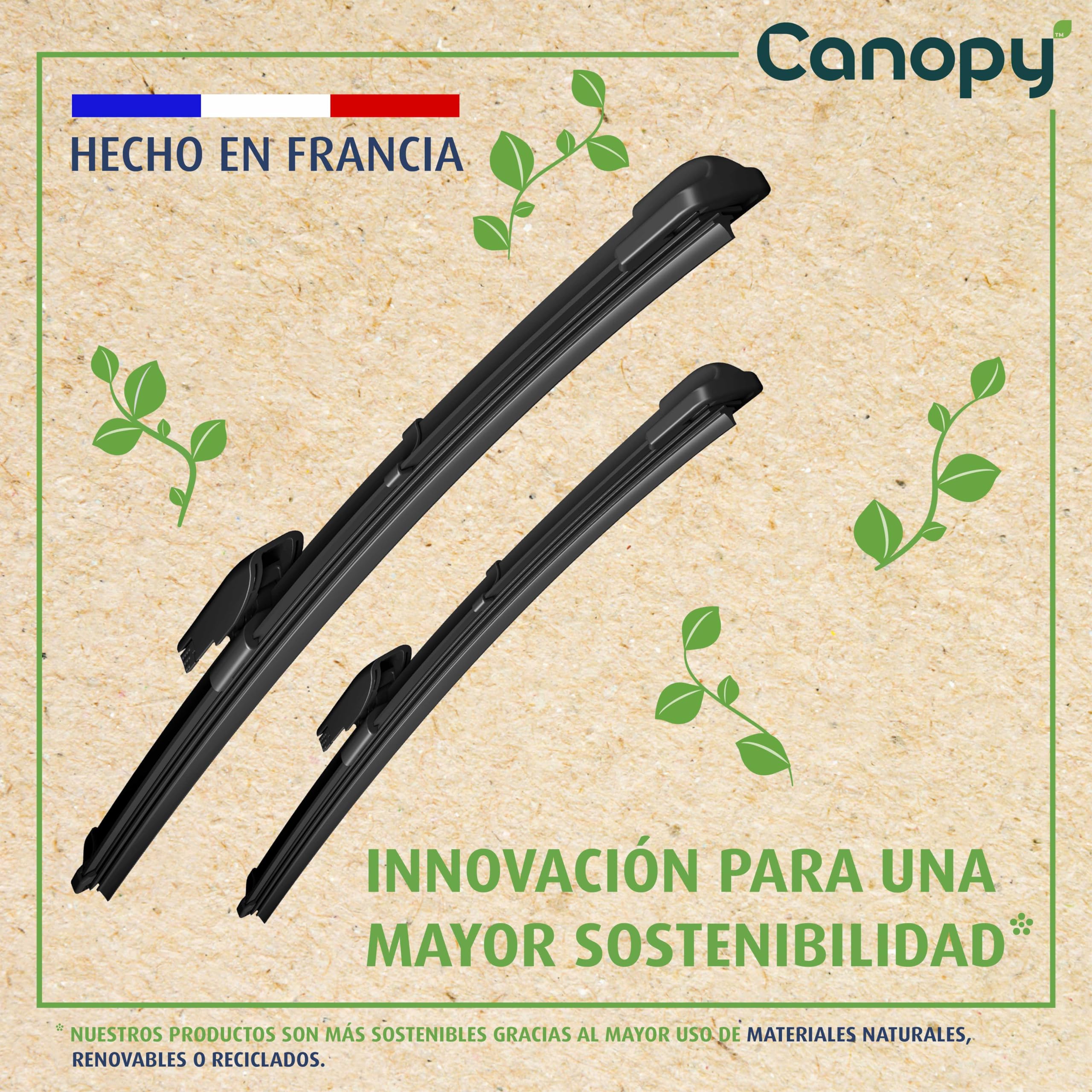 VALEO CANOPY Limpiaparabrisas - Kit De Escobillas Limpiaparabrisas Planas Hechas Con Materiales Naturales Y Reciclados CAN77+CAN37 - Frontales - Longitudes: 600mm+450mm - (Paquete de 2)