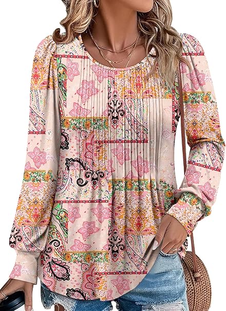 BETTE BOUTIK Long Sleeve Shirts for Women Fall Tops Dressy Blouses Crewneck Tunic Tops for Leggings S-3XL