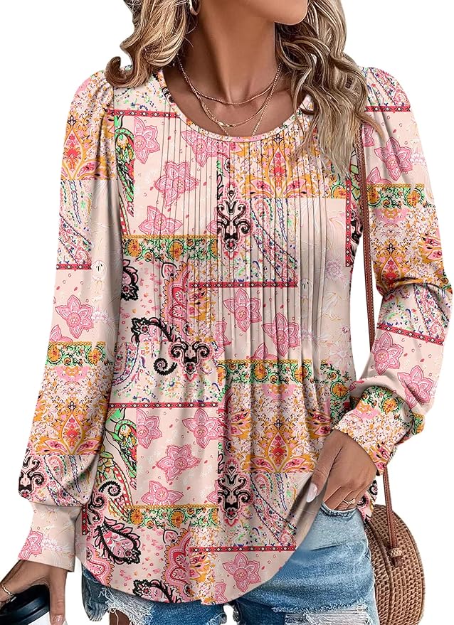 BETTE BOUTIK Long Sleeve Shirts for Women Fall Tops Dressy Blouses Crewneck Tunic Tops for Leggings S-3XL