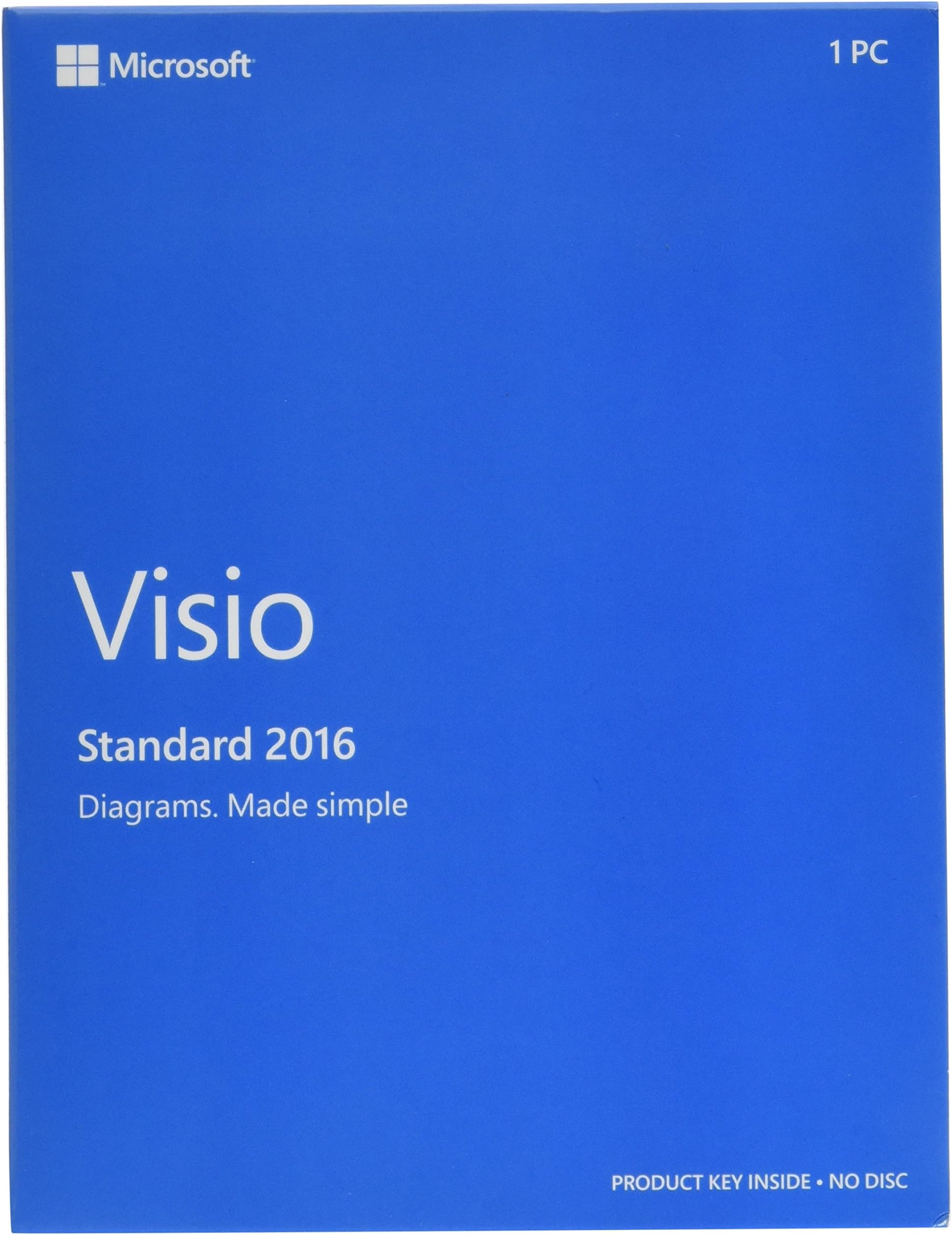 Visio 2016 Win English Medialess|Standard/Upgrade/Home/Personal/Professional|1|1 Year|PC/Mac/Android|Disc