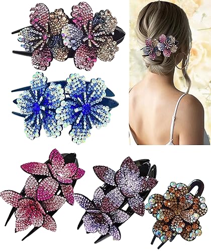 5 pinzas para el cabello con diamantes de imitación de doble flor, accesorios para el cabello de fantasía para mujeres, adornos de cristal para el disponible en Yaxa El Salvador