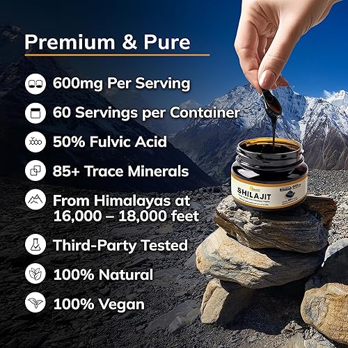 Miniatura 8 de Resina Shilajit pura del Himalaya para hombres y mujeres, 600 mg, suplemento de extracto natural con más de 85 minerales traza y ácido fúlvico,