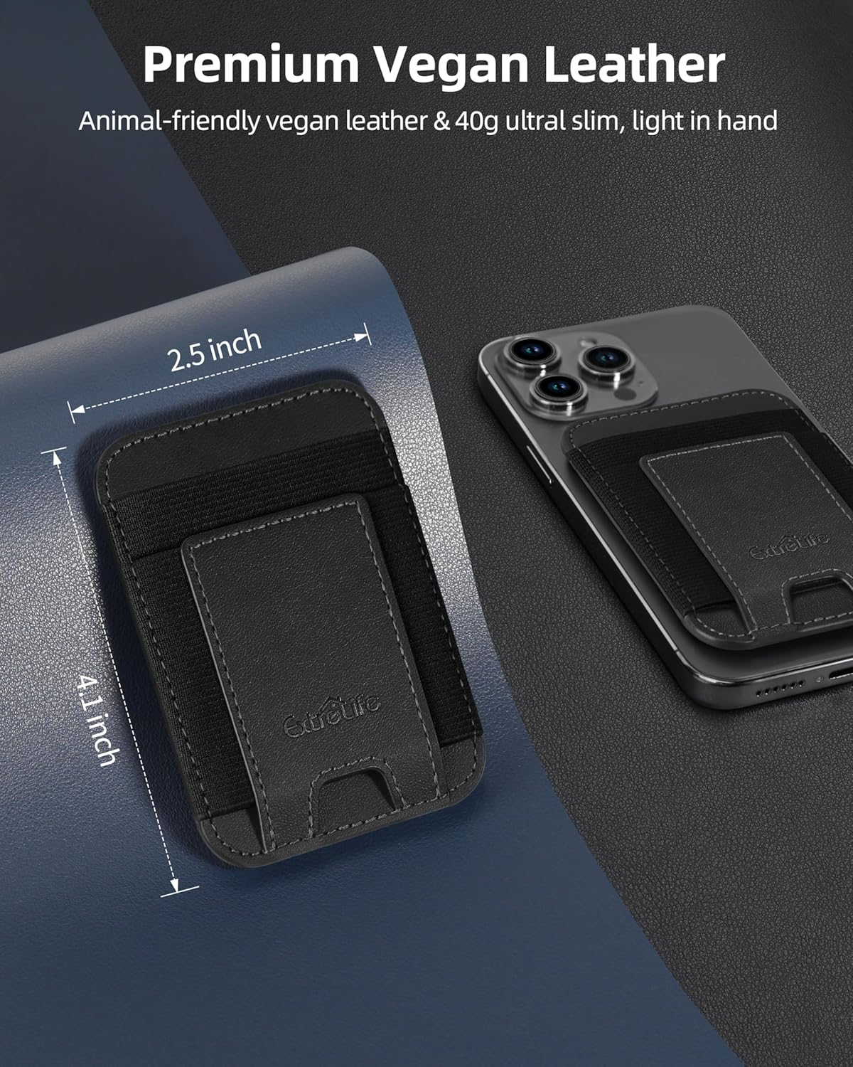 ExtreLife Phone Card Holder, Leather Wallet Stick On, Strongest Adhesive, RFID Blocking, Fit 7 Cards, Black - Image 6