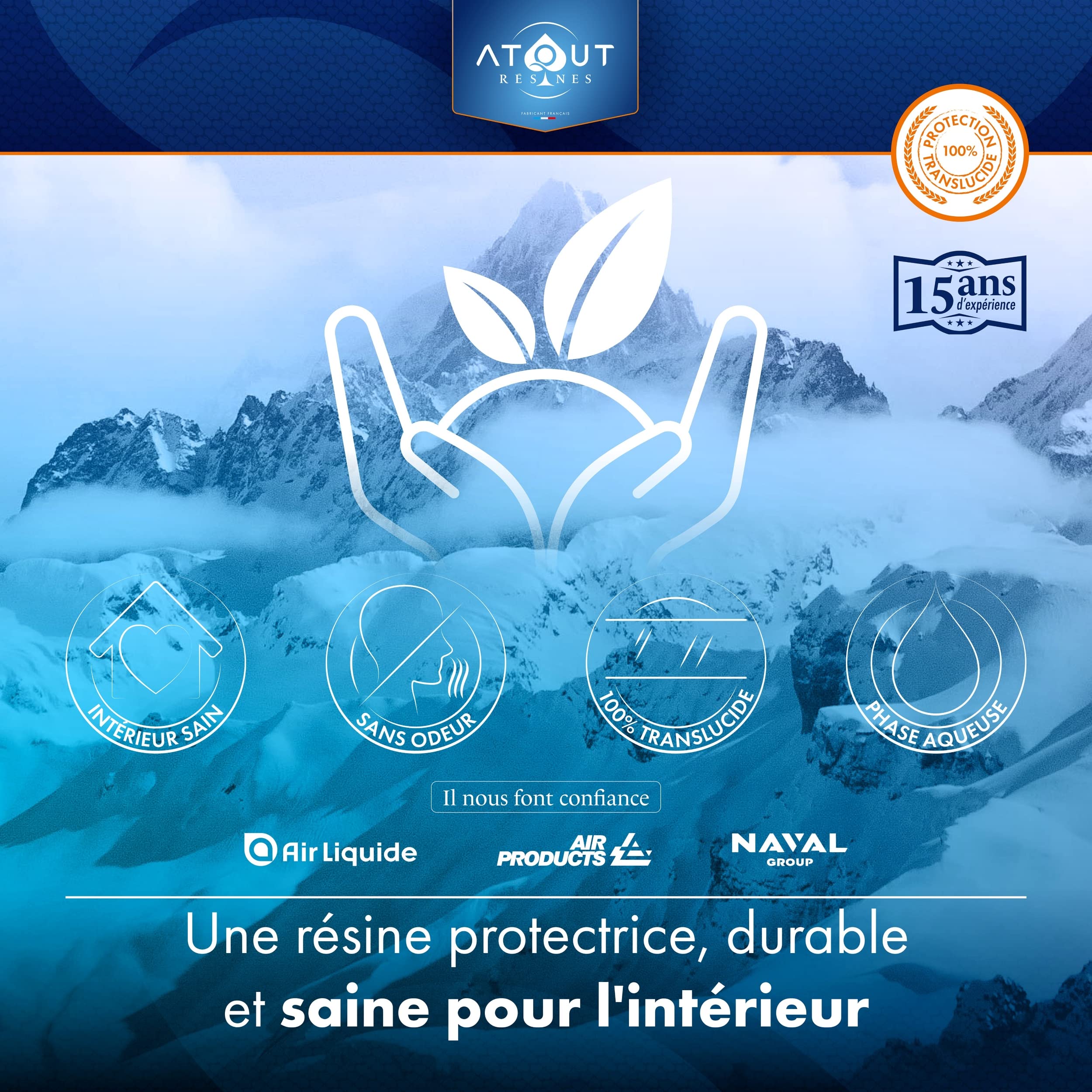 Résine polyuréthane brillante 750 ml mono- composant, incolore, vernis, vitrificateur, protection polyvalente, multi-usages et son rouleau adapté à la bonne application de la résine. 750 ML Brillant