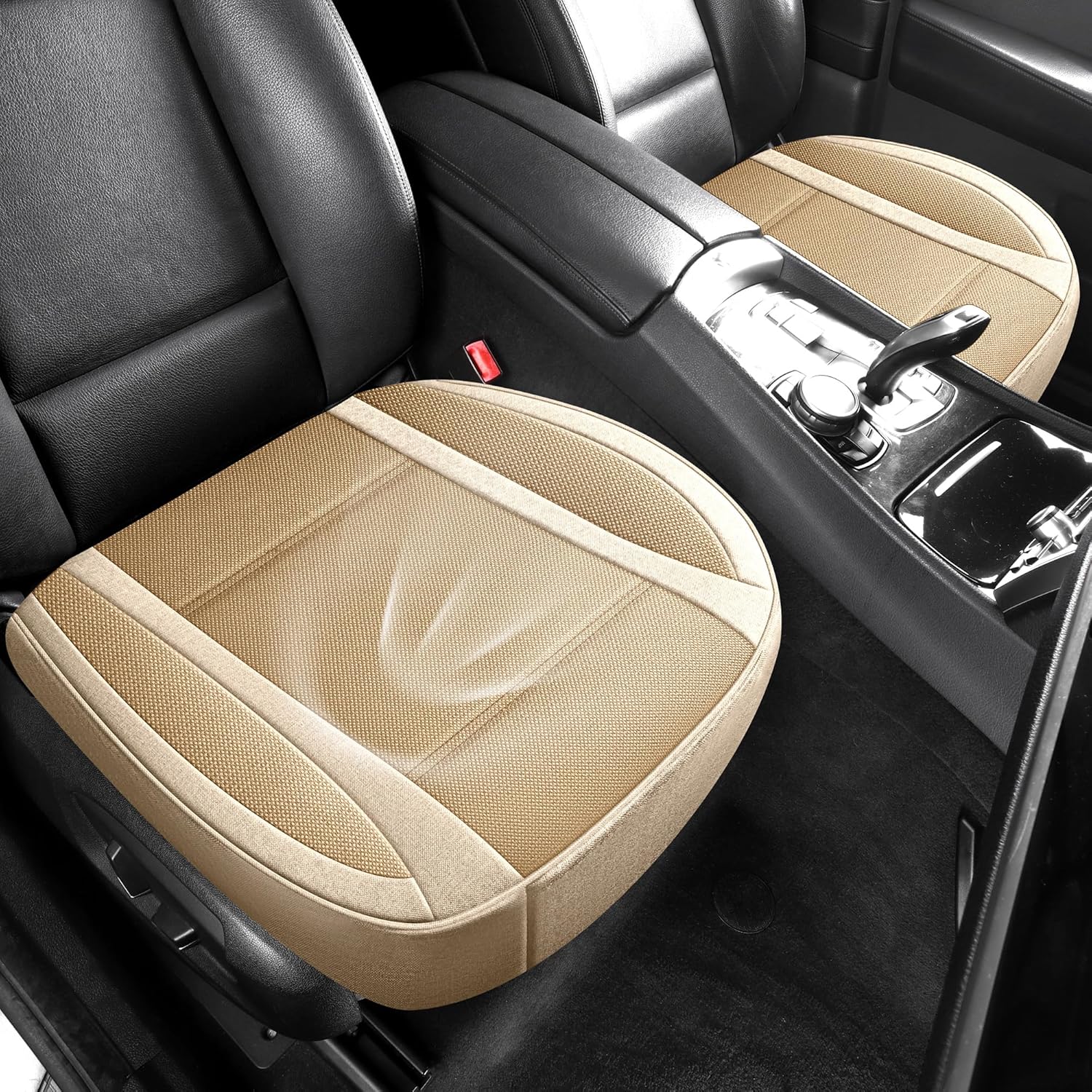 Linen Front Car Seat Cover,Breathable Bottom,Anti-Slip & Sweat-Absorbent Carseat Protector Universal Fit Most of the Vehicles,SUVs,Truck,Cars and Sedans (Beige,2Pcs)