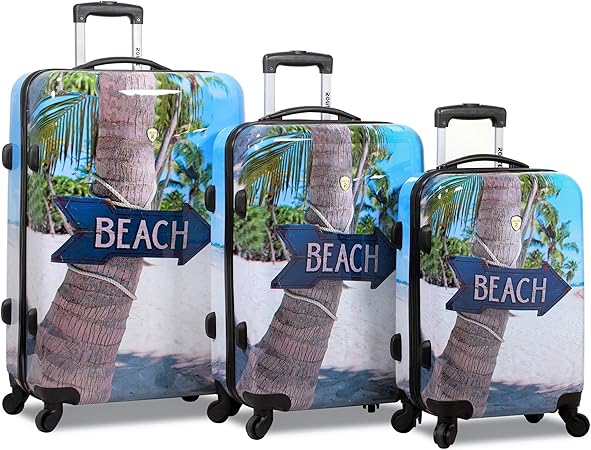 review Rolite Beach Arrow Sign Hardside 3-Piece Spinner Luggage Set, Blue
