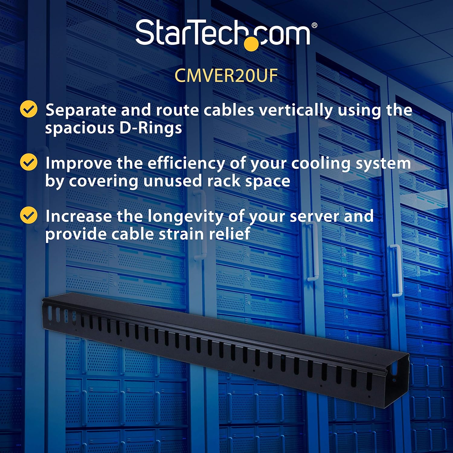 StarTech.com Vertical Cable Management Duct Bundle with Velcro Brand ONE-WRAP Cable Ties